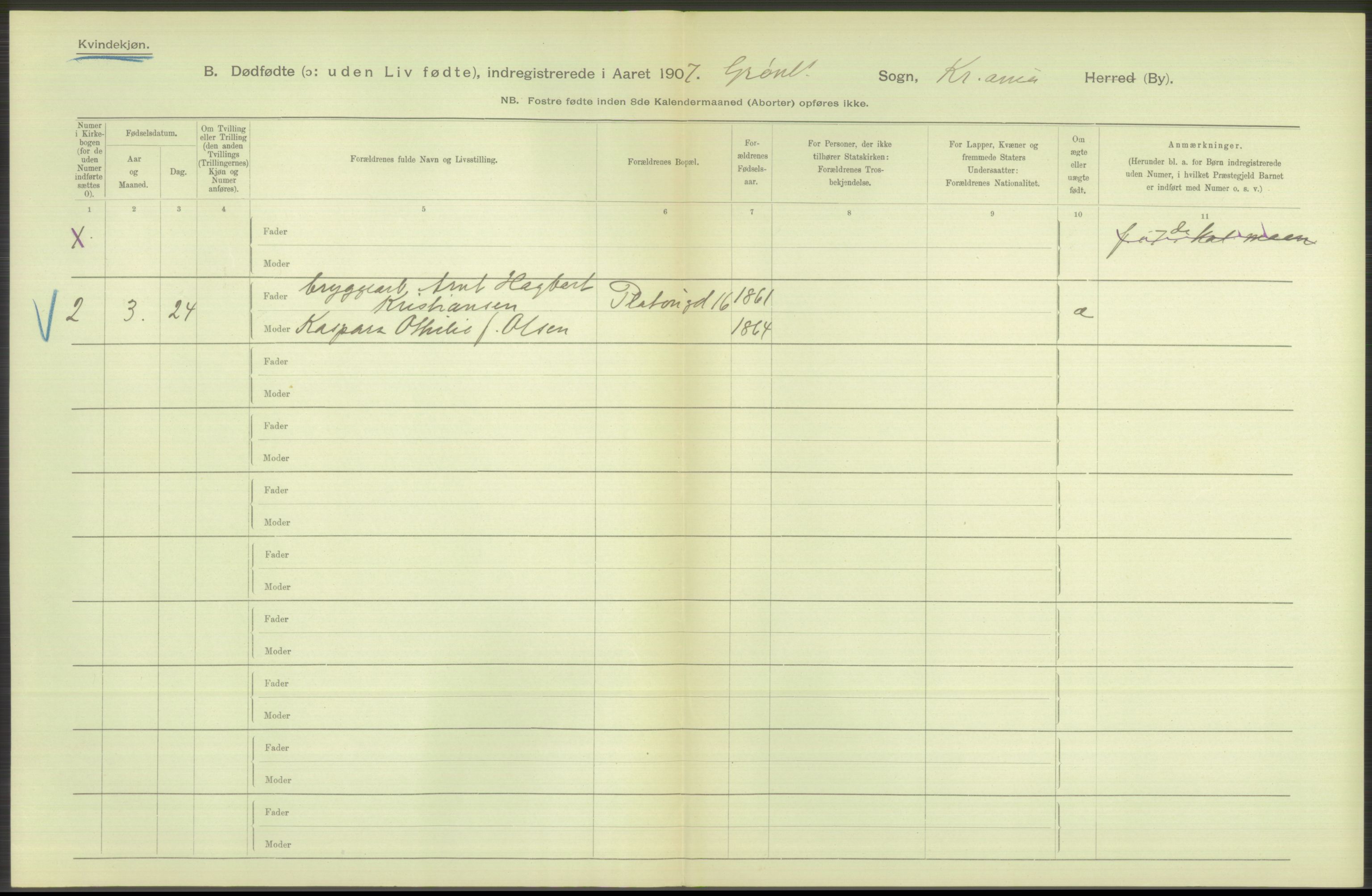 Statistisk sentralbyrå, Sosiodemografiske emner, Befolkning, RA/S-2228/D/Df/Dfa/Dfae/L0010: Kristiania: Døde, dødfødte, 1907, p. 166