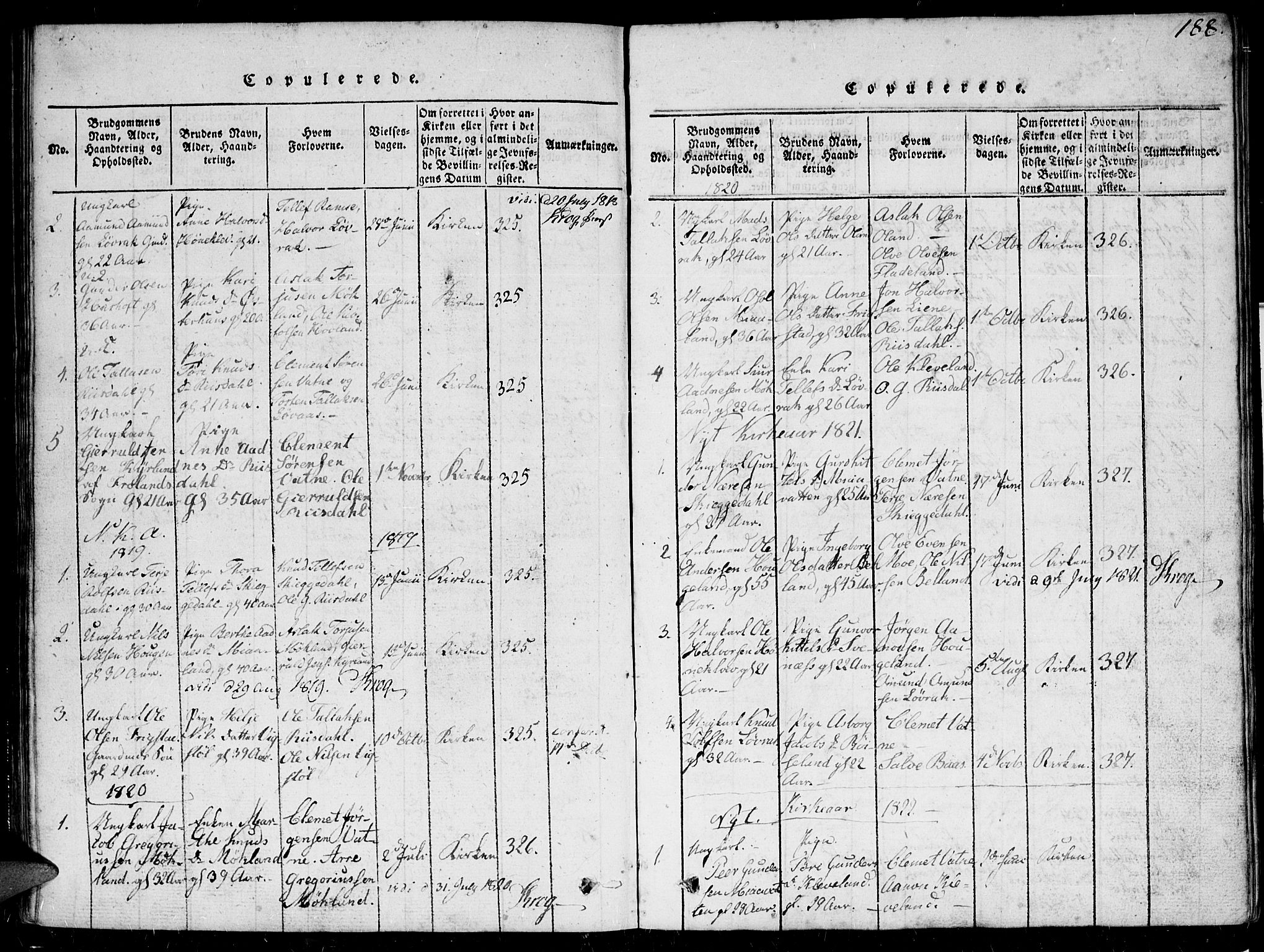 Herefoss sokneprestkontor, SAK/1111-0019/F/Fb/Fbc/L0001: Parish register (copy) no. B 1, 1816-1866, p. 188