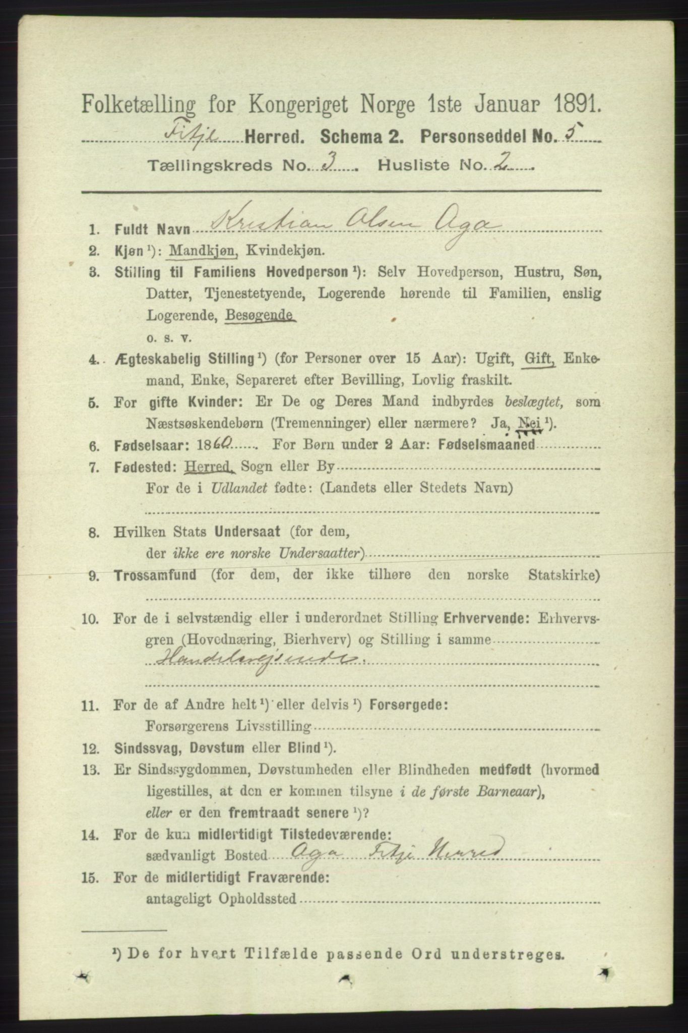 RA, 1891 census for 1222 Fitjar, 1891, p. 1023