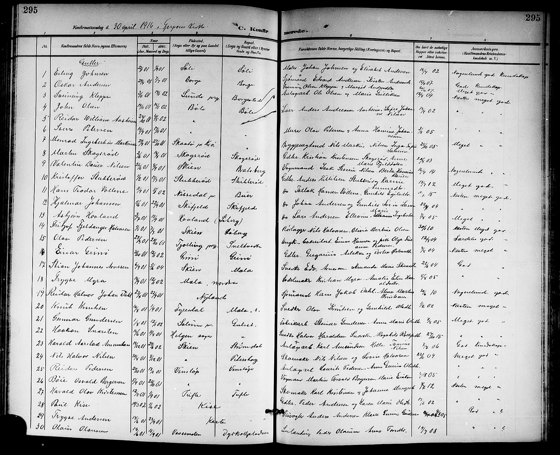 Gjerpen kirkebøker, SAKO/A-265/G/Ga/L0003: Parish register (copy) no. I 3, 1901-1919, p. 295