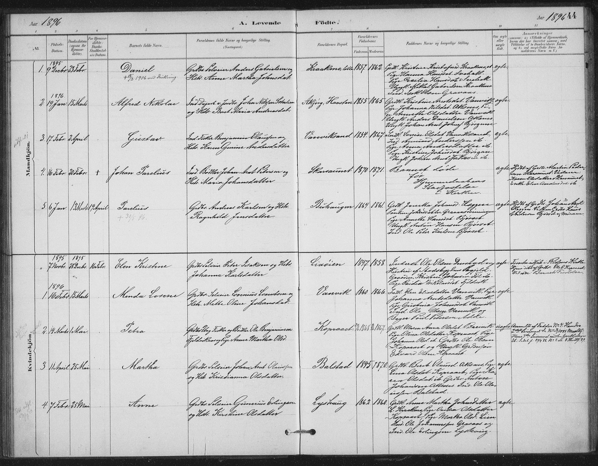 Ministerialprotokoller, klokkerbøker og fødselsregistre - Nord-Trøndelag, SAT/A-1458/702/L0023: Parish register (official) no. 702A01, 1883-1897, p. 44