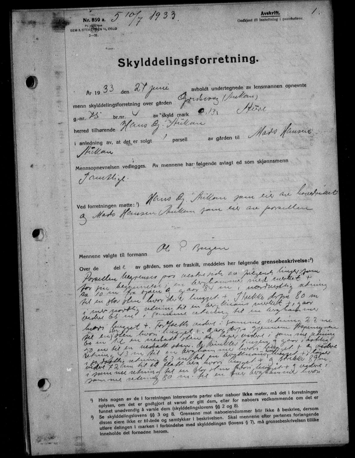 Nordmøre sorenskriveri, AV/SAT-A-4132/1/2/2Ca/L0079: Mortgage book no. 69, 1933-1933, Deed date: 10.07.1933