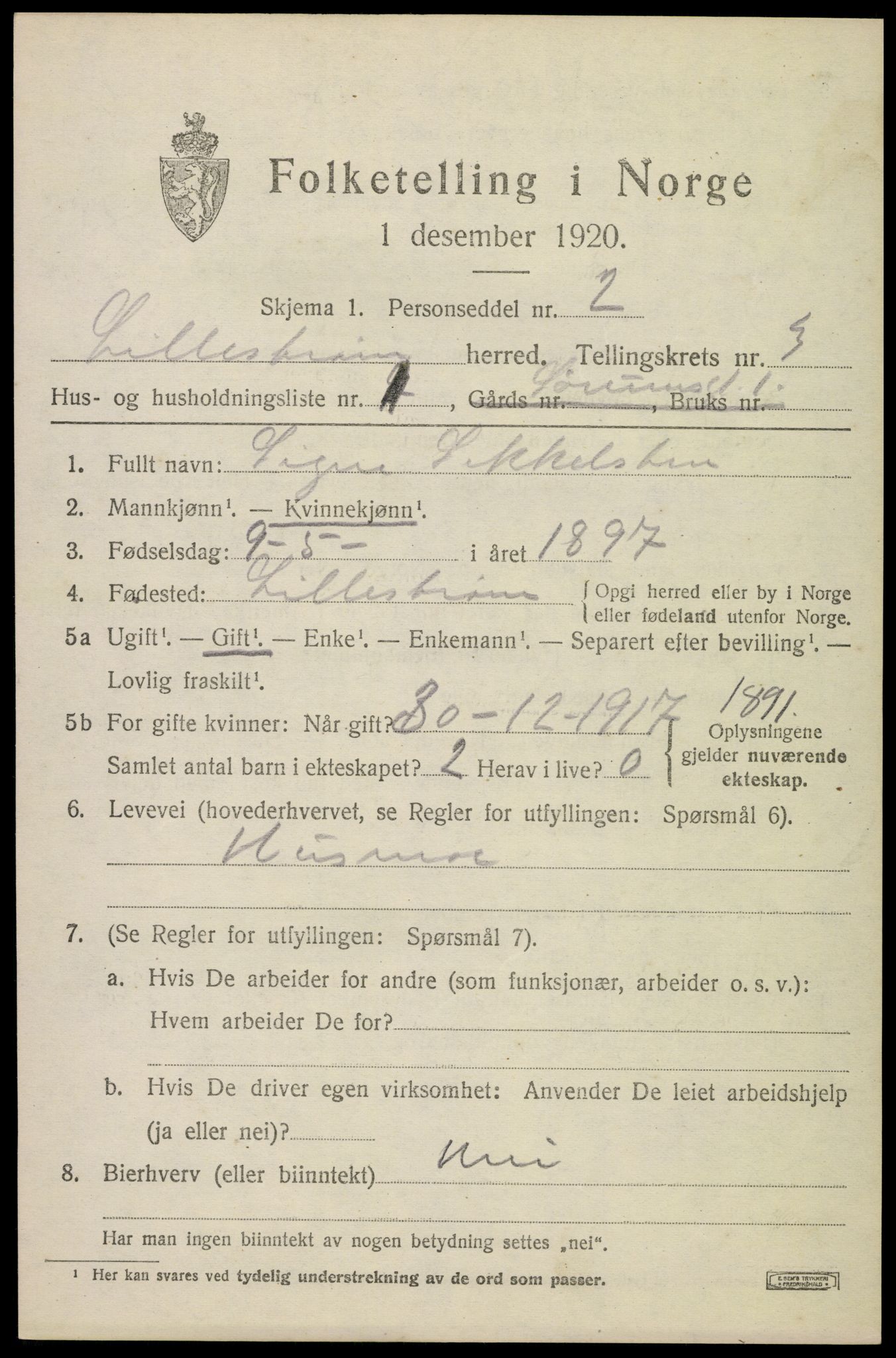 SAO, 1920 census for Lillestrøm, 1920, p. 7540