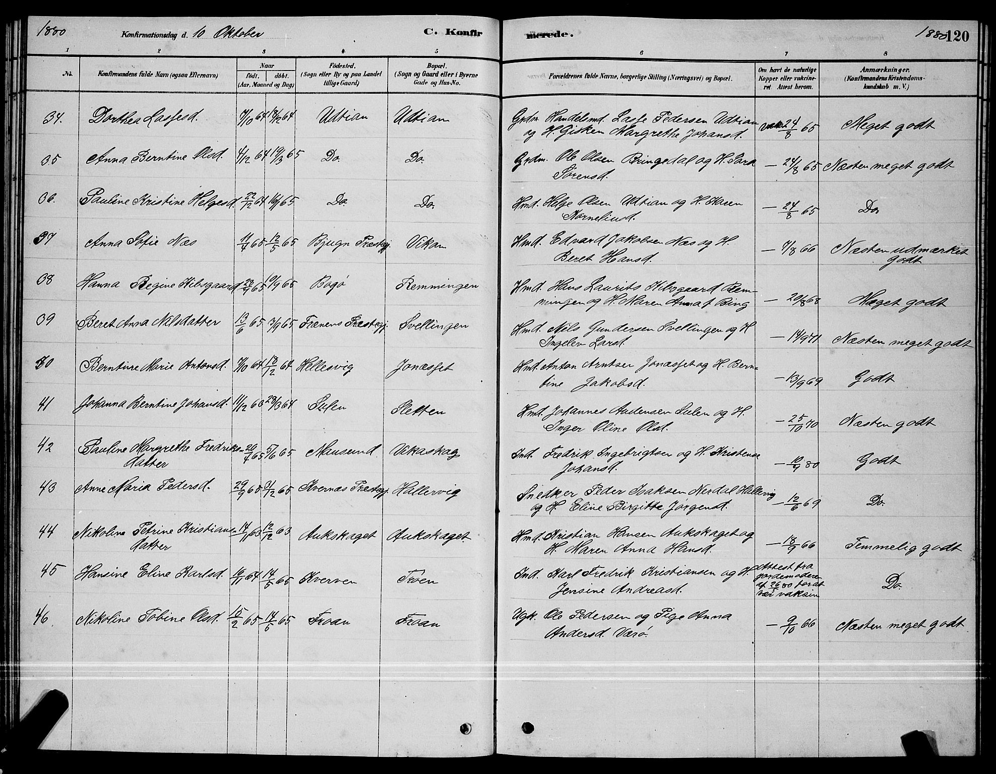 Ministerialprotokoller, klokkerbøker og fødselsregistre - Sør-Trøndelag, AV/SAT-A-1456/640/L0585: Parish register (copy) no. 640C03, 1878-1891, p. 120