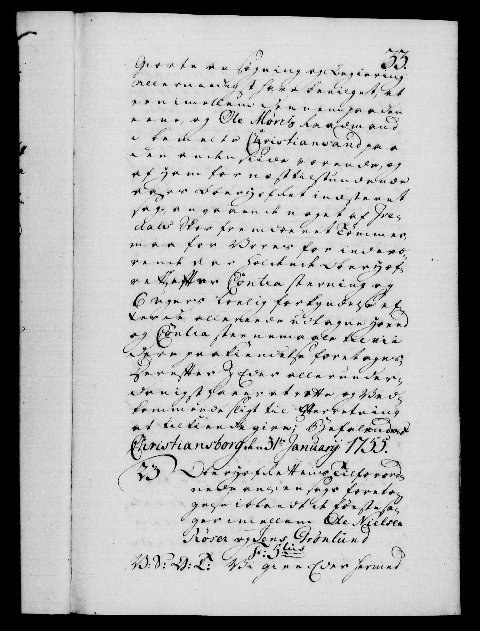 Danske Kanselli 1572-1799, AV/RA-EA-3023/F/Fc/Fca/Fcab/L0035: Norske tegnelser, 1755-1756, p. 33a