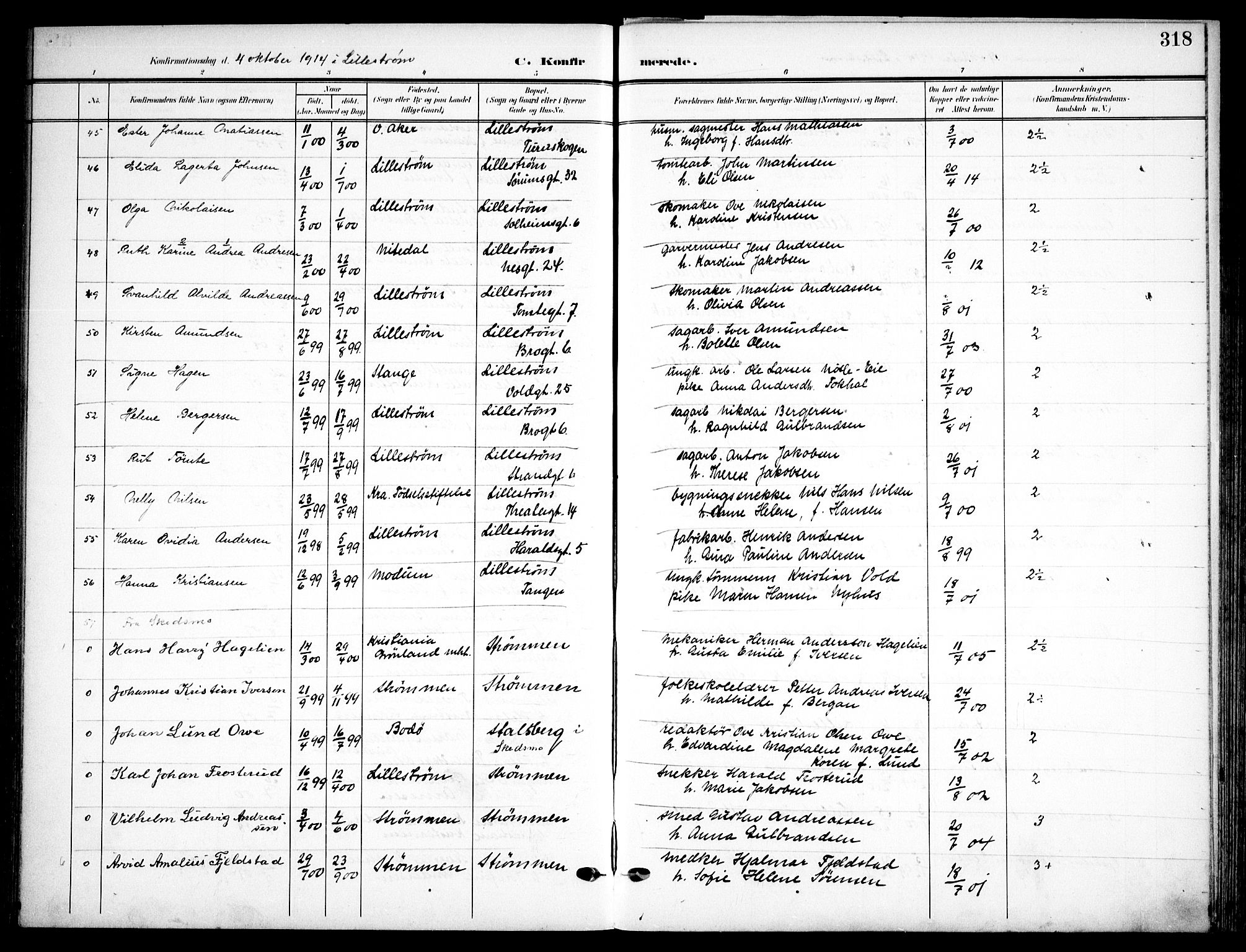 Skedsmo prestekontor Kirkebøker, AV/SAO-A-10033a/F/Fa/L0015: Parish register (official) no. I 15, 1902-1917, p. 318