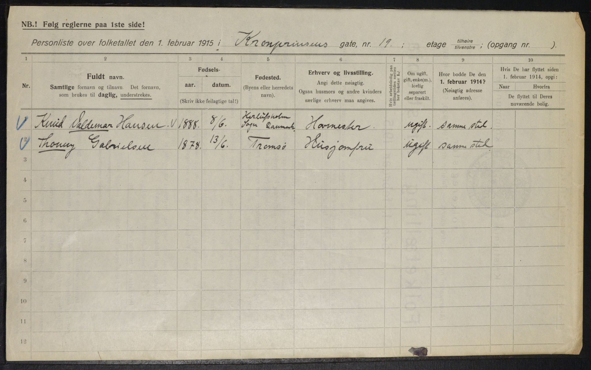 OBA, Municipal Census 1915 for Kristiania, 1915, p. 54197