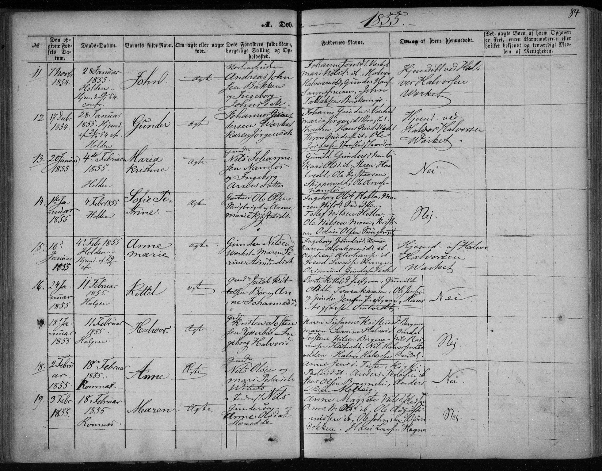 Holla kirkebøker, SAKO/A-272/F/Fa/L0005: Parish register (official) no. 5, 1849-1860, p. 84