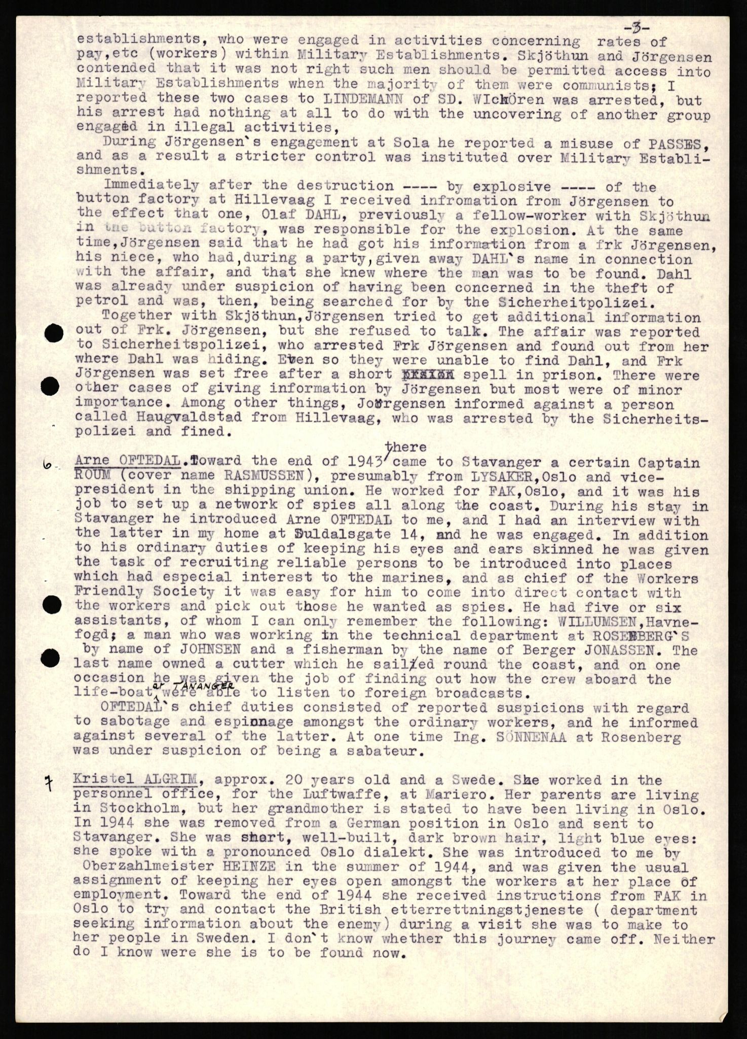 Forsvaret, Forsvarets overkommando II, AV/RA-RAFA-3915/D/Db/L0017: CI Questionaires. Tyske okkupasjonsstyrker i Norge. Tyskere., 1945-1946, p. 197