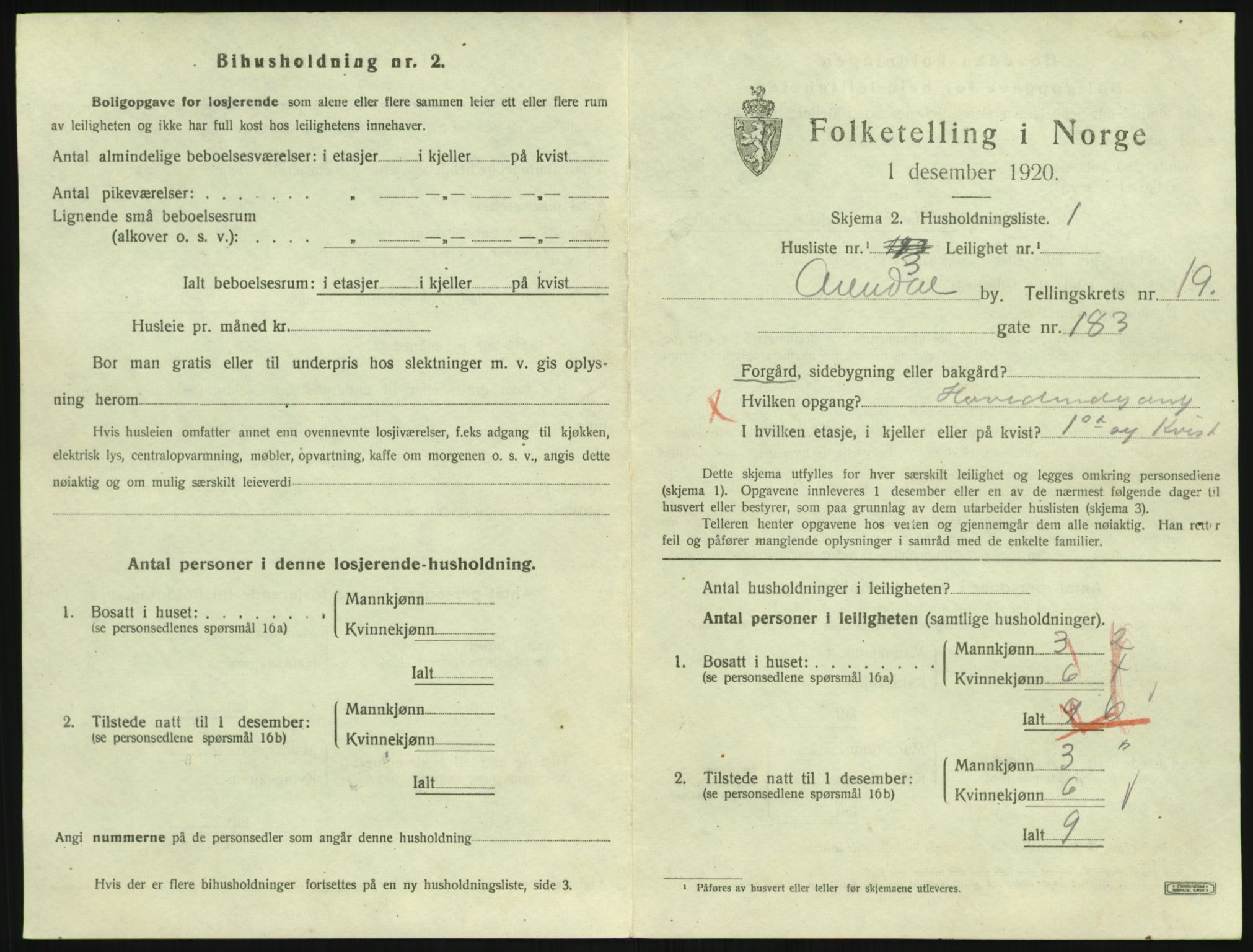 SAK, 1920 census for Arendal, 1920, p. 8094