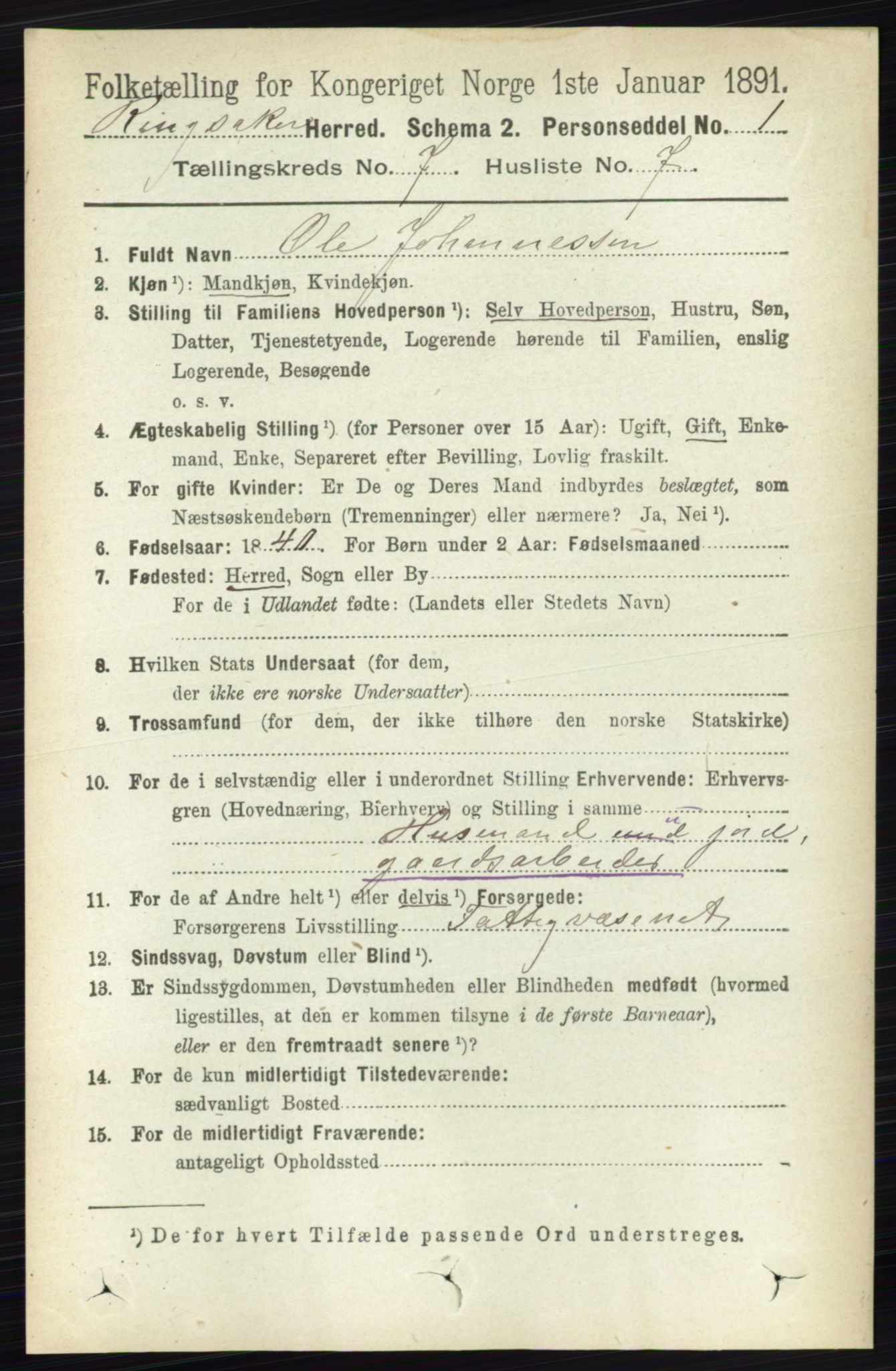 RA, 1891 census for 0412 Ringsaker, 1891, p. 3918