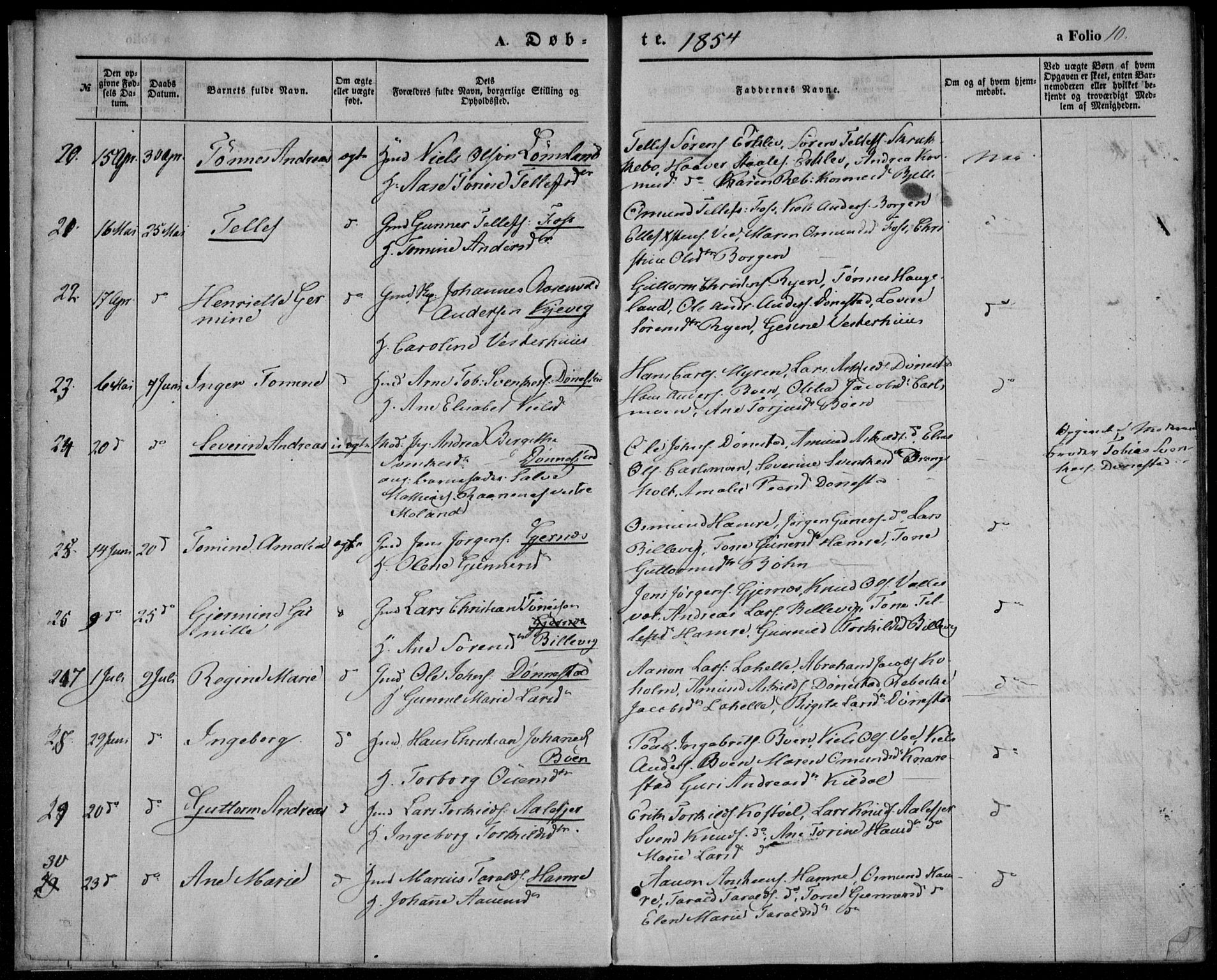 Tveit sokneprestkontor, AV/SAK-1111-0043/F/Fa/L0005: Parish register (official) no. A 5, 1853-1871, p. 10