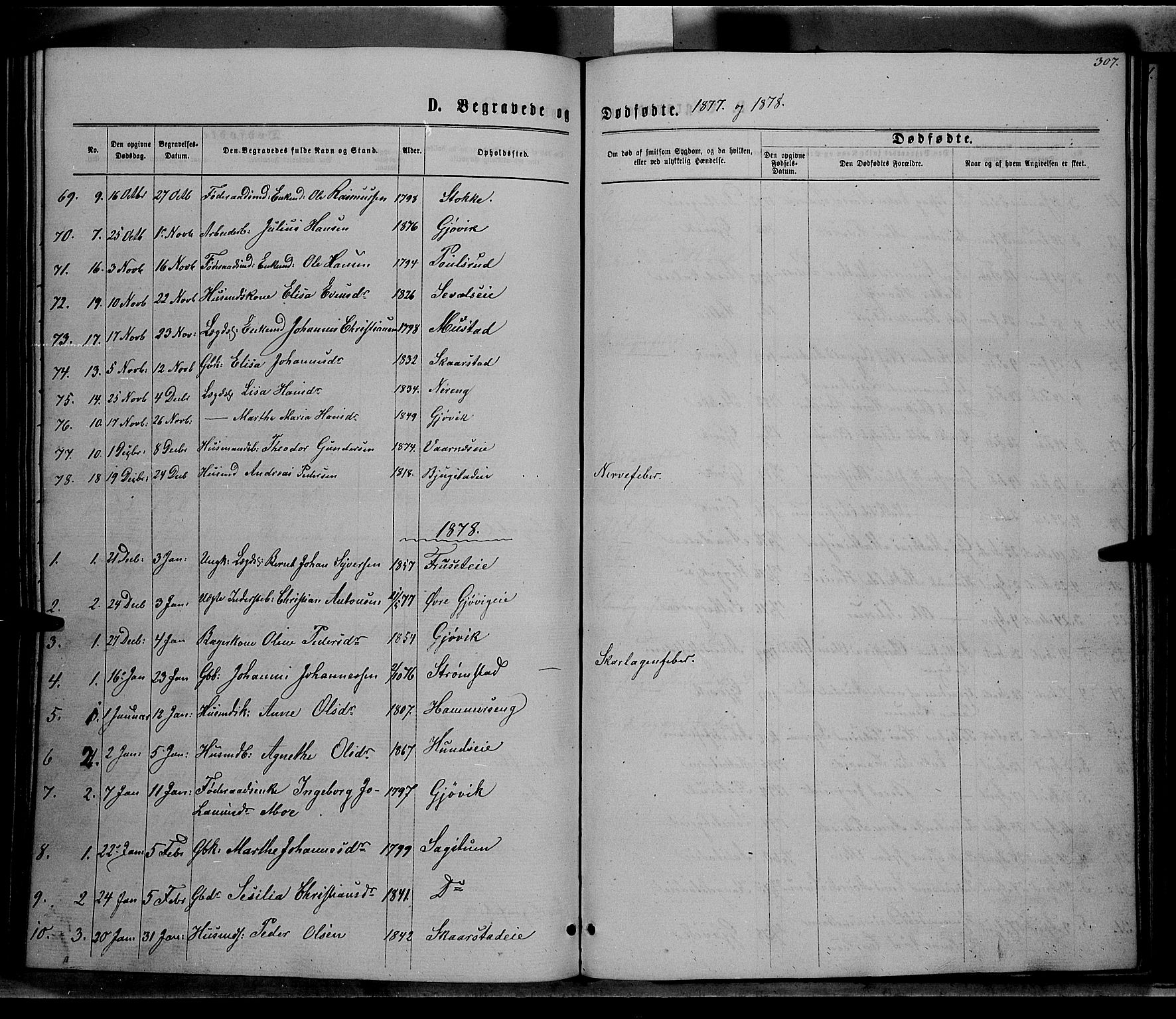 Vardal prestekontor, SAH/PREST-100/H/Ha/Hab/L0006: Parish register (copy) no. 6, 1869-1881, p. 307