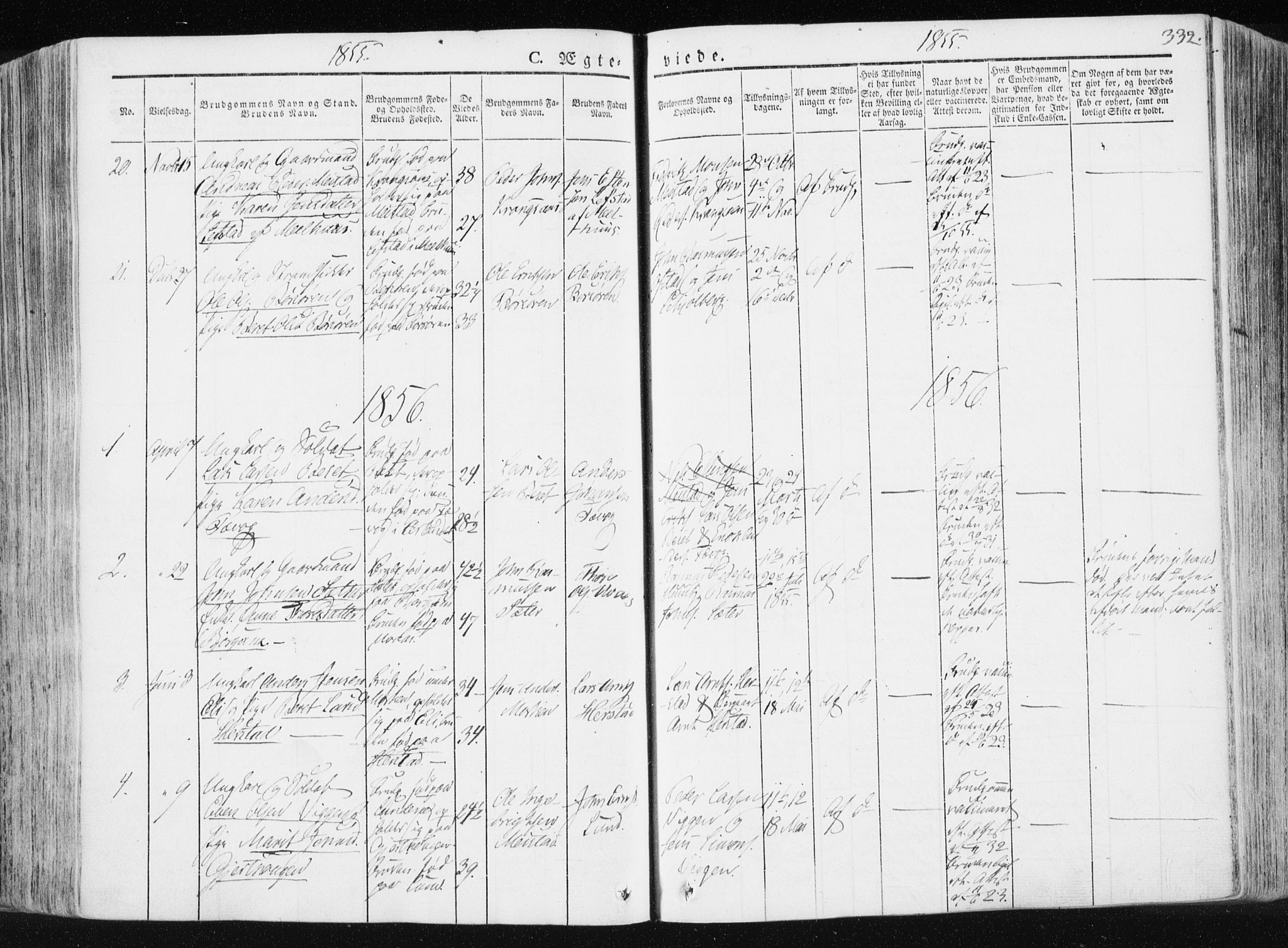 Ministerialprotokoller, klokkerbøker og fødselsregistre - Sør-Trøndelag, SAT/A-1456/665/L0771: Parish register (official) no. 665A06, 1830-1856, p. 332