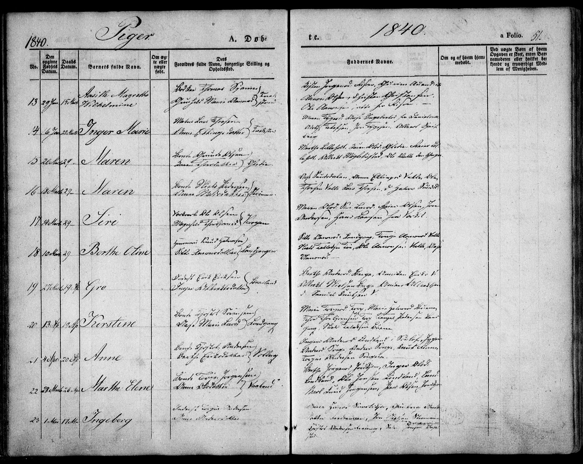 Holt sokneprestkontor, SAK/1111-0021/F/Fa/L0007: Parish register (official) no. A 7, 1836-1848, p. 51