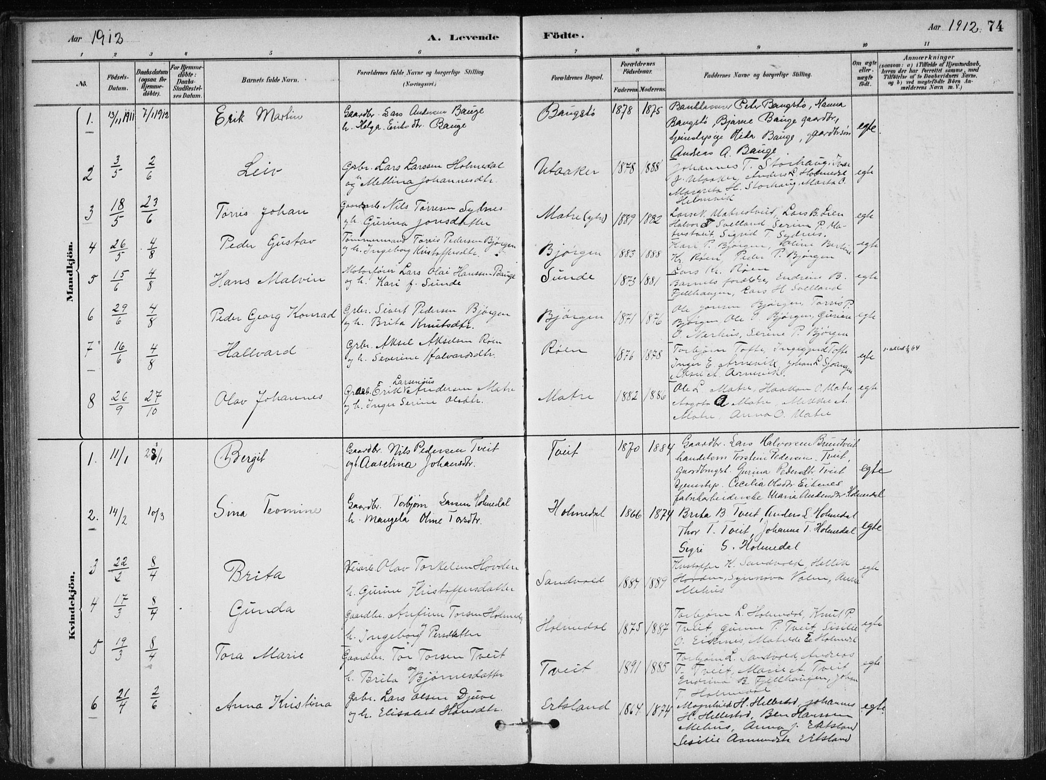 Skånevik sokneprestembete, AV/SAB-A-77801/H/Haa: Parish register (official) no. C  1, 1879-1917, p. 74