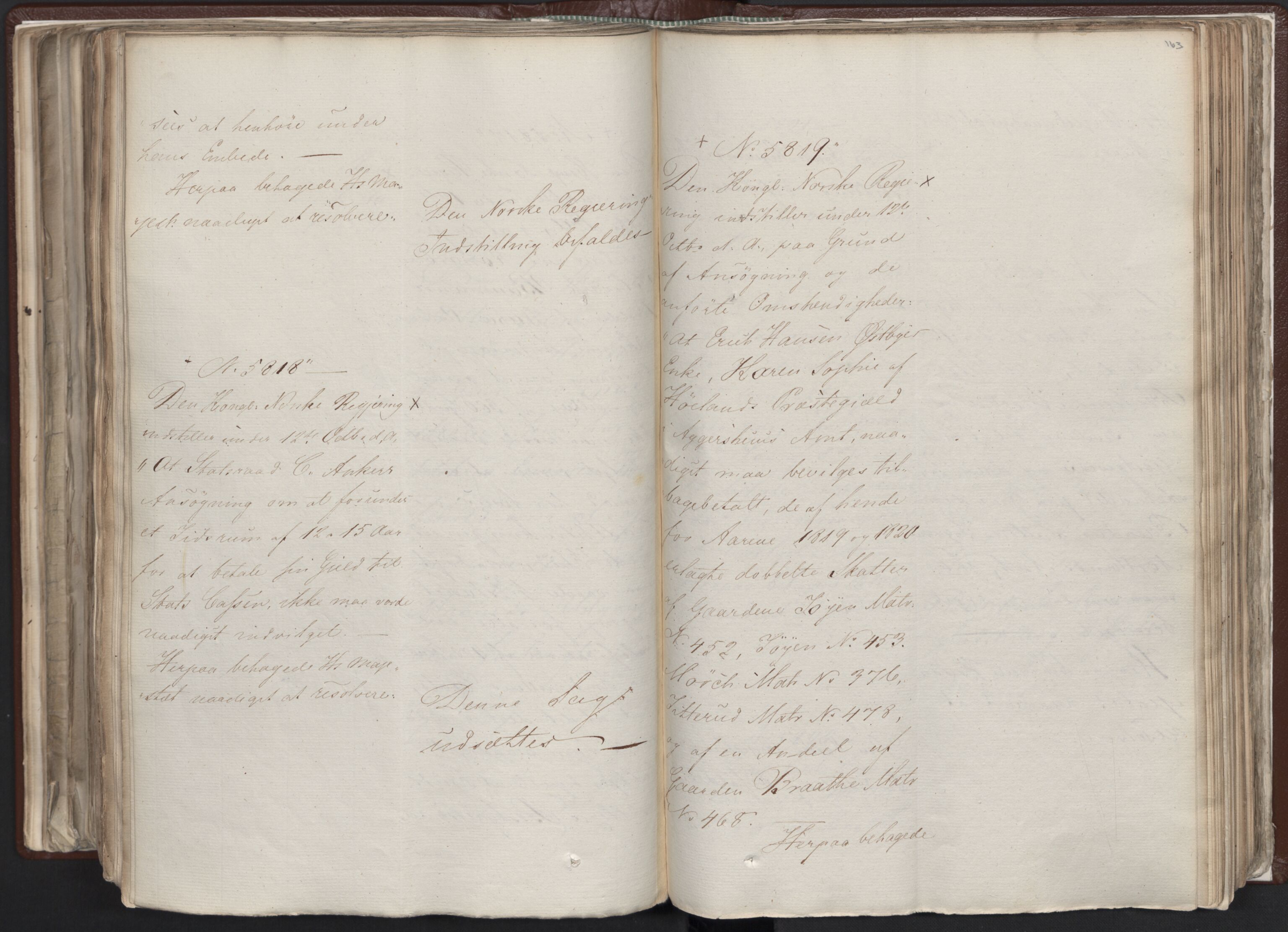 Statsrådssekretariatet, AV/RA-S-1001/A/Ab/L0012: Kgl. res. nr. 5679-6008 II, 1821, p. 162b-163a