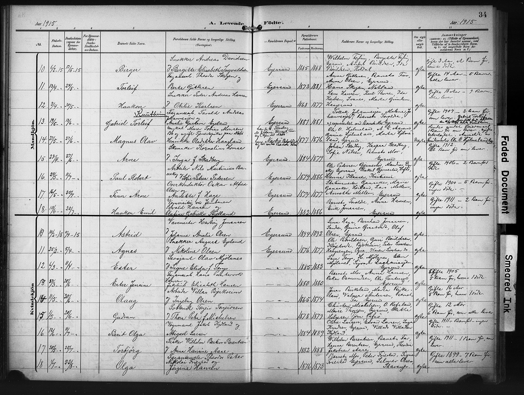 Eigersund sokneprestkontor, SAST/A-101807/S09/L0012: Parish register (copy) no. B 12, 1908-1930, p. 34