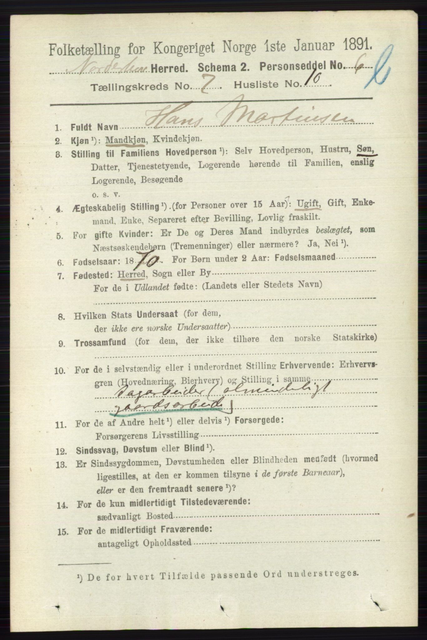 RA, 1891 census for 0613 Norderhov, 1891, p. 5164