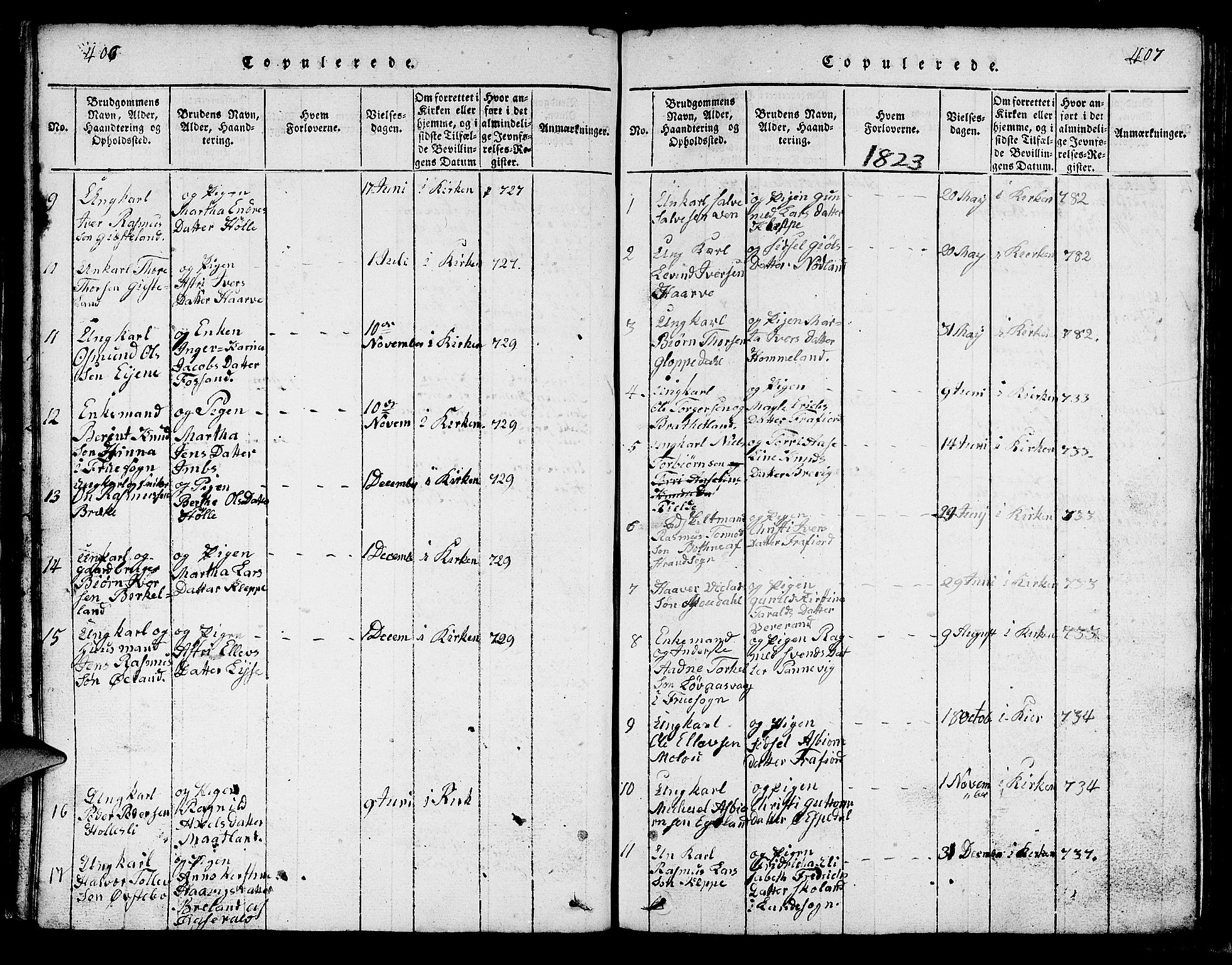 Strand sokneprestkontor, SAST/A-101828/H/Ha/Hab/L0002: Parish register (copy) no. B 2, 1816-1854, p. 406-407