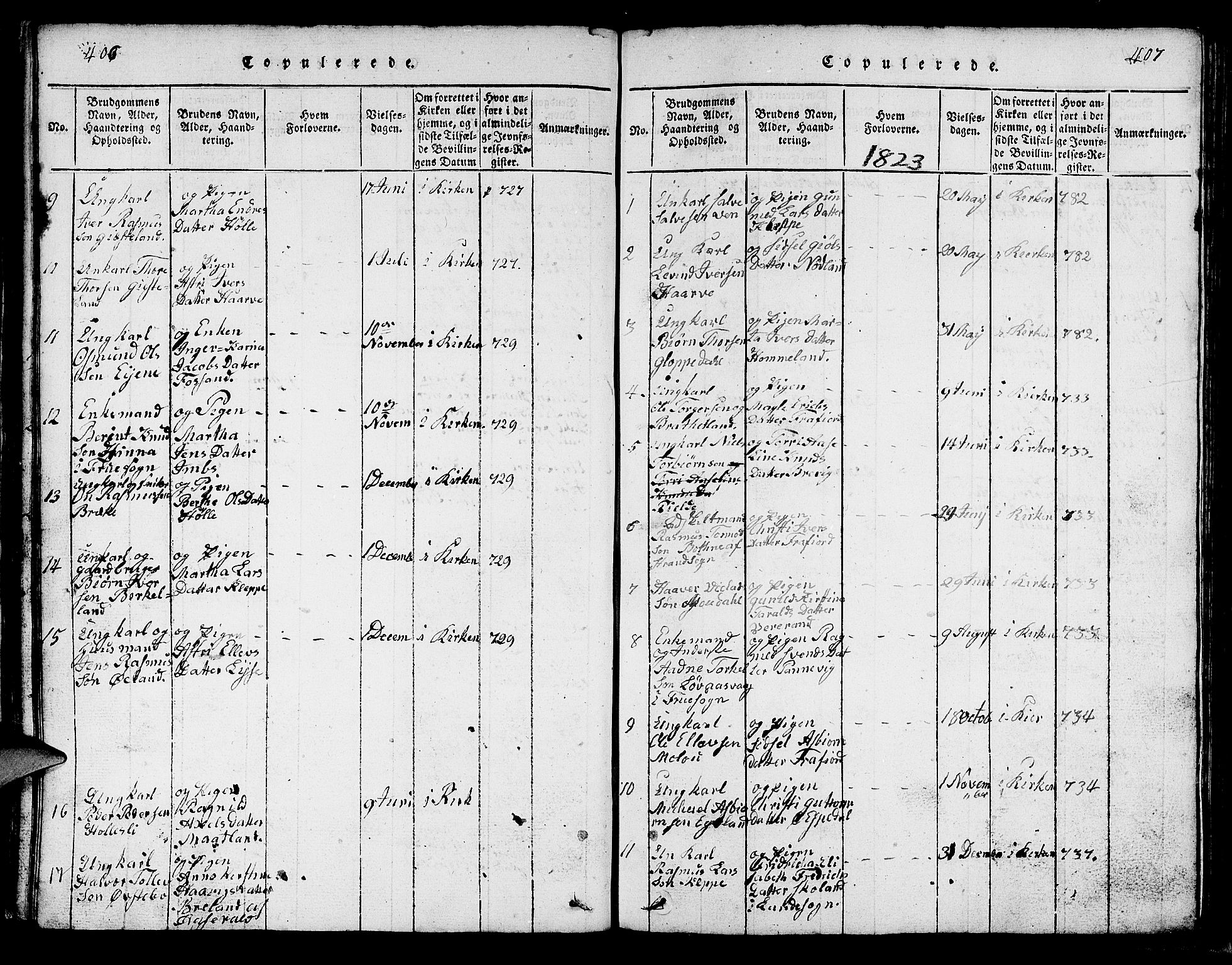 Strand sokneprestkontor, AV/SAST-A-101828/H/Ha/Hab/L0002: Parish register (copy) no. B 2, 1816-1854, p. 406-407