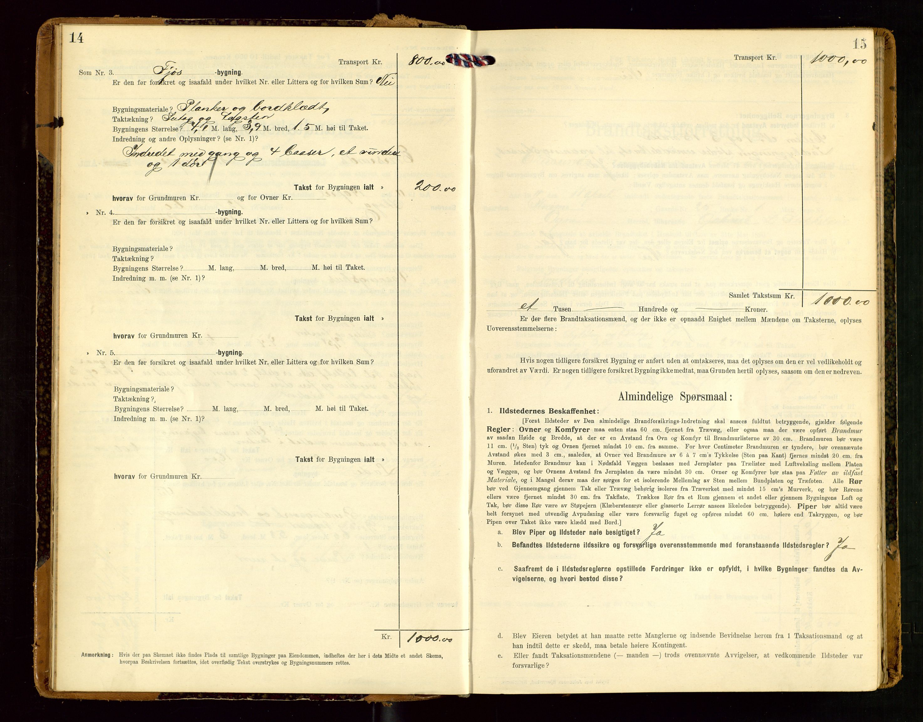 Eigersund lensmannskontor, AV/SAST-A-100171/Gob/L0002: "Brandtakstprotokol", 1910-1916, p. 14-15