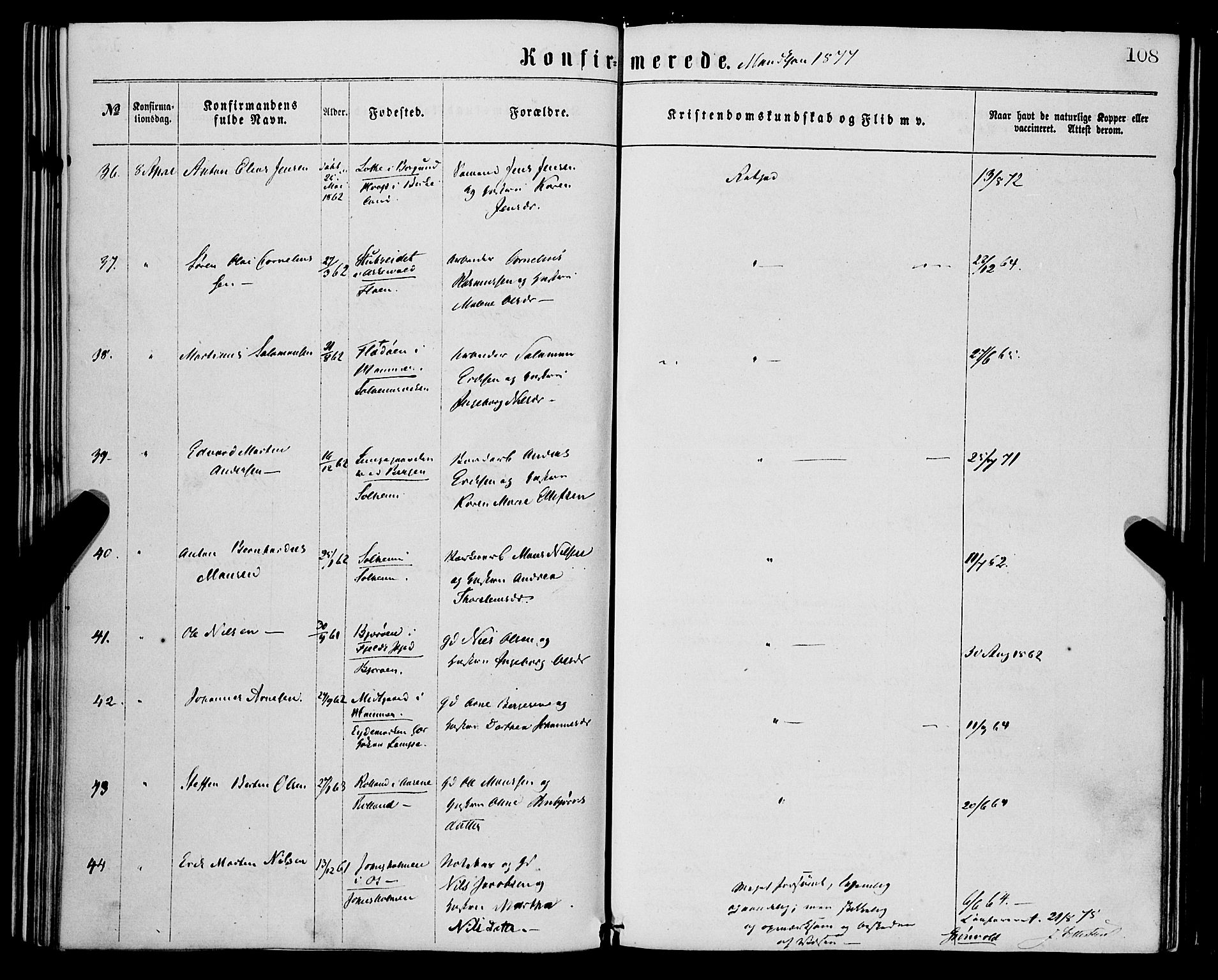 St. Jørgens hospital og Årstad sokneprestembete, SAB/A-99934: Parish register (official) no. A 8, 1864-1886, p. 108