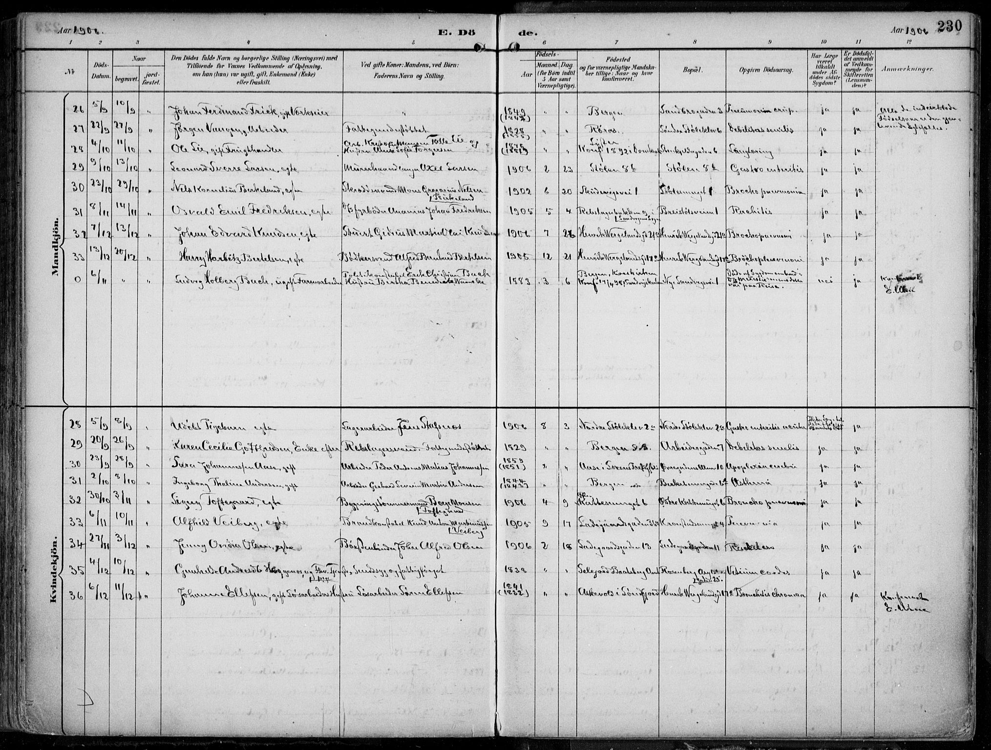 Mariakirken Sokneprestembete, AV/SAB-A-76901/H/Hab/L0005: Parish register (copy) no. A 5, 1893-1913, p. 230