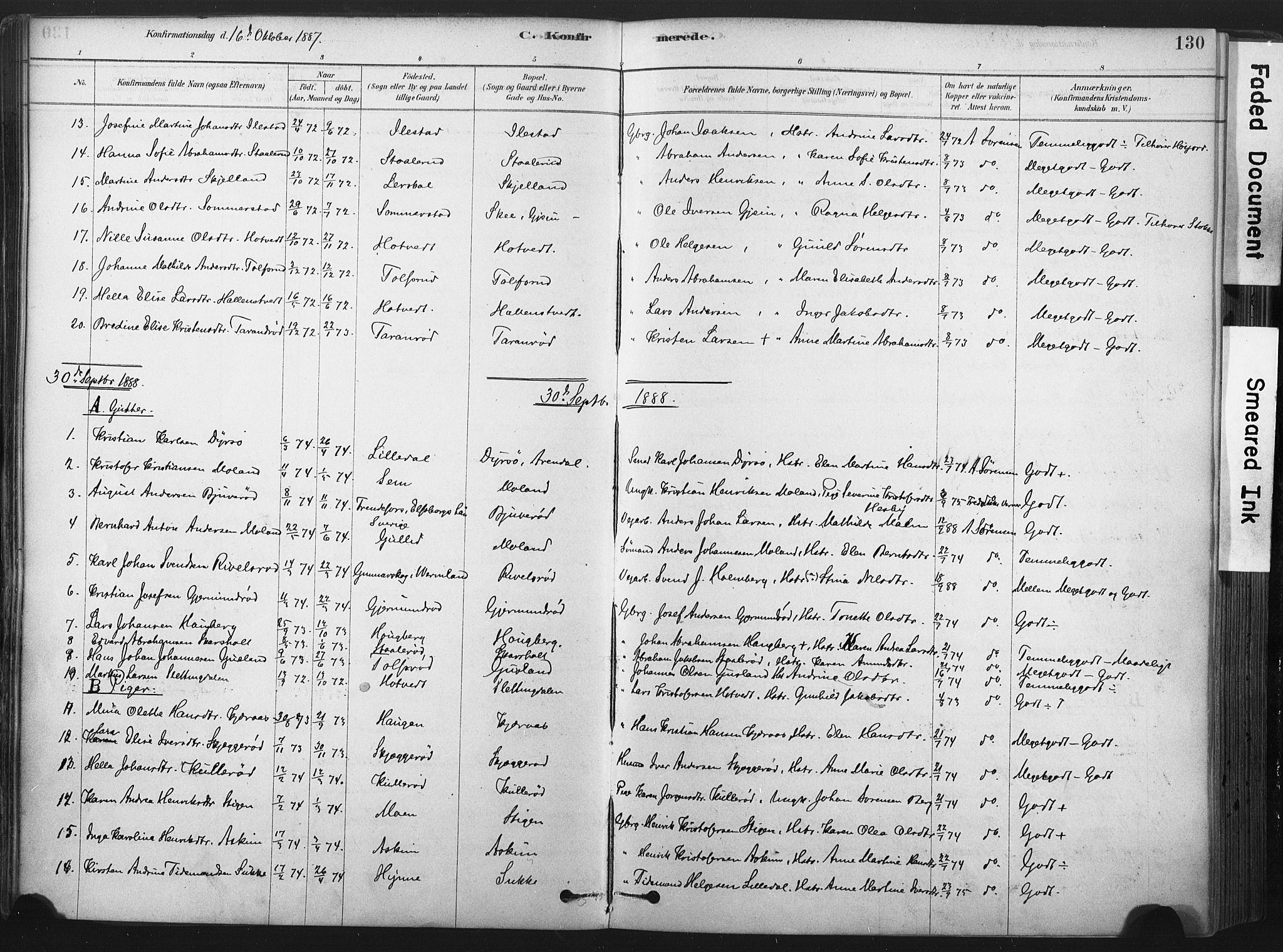 Andebu kirkebøker, SAKO/A-336/F/Fa/L0007: Parish register (official) no. 7, 1878-1899, p. 130