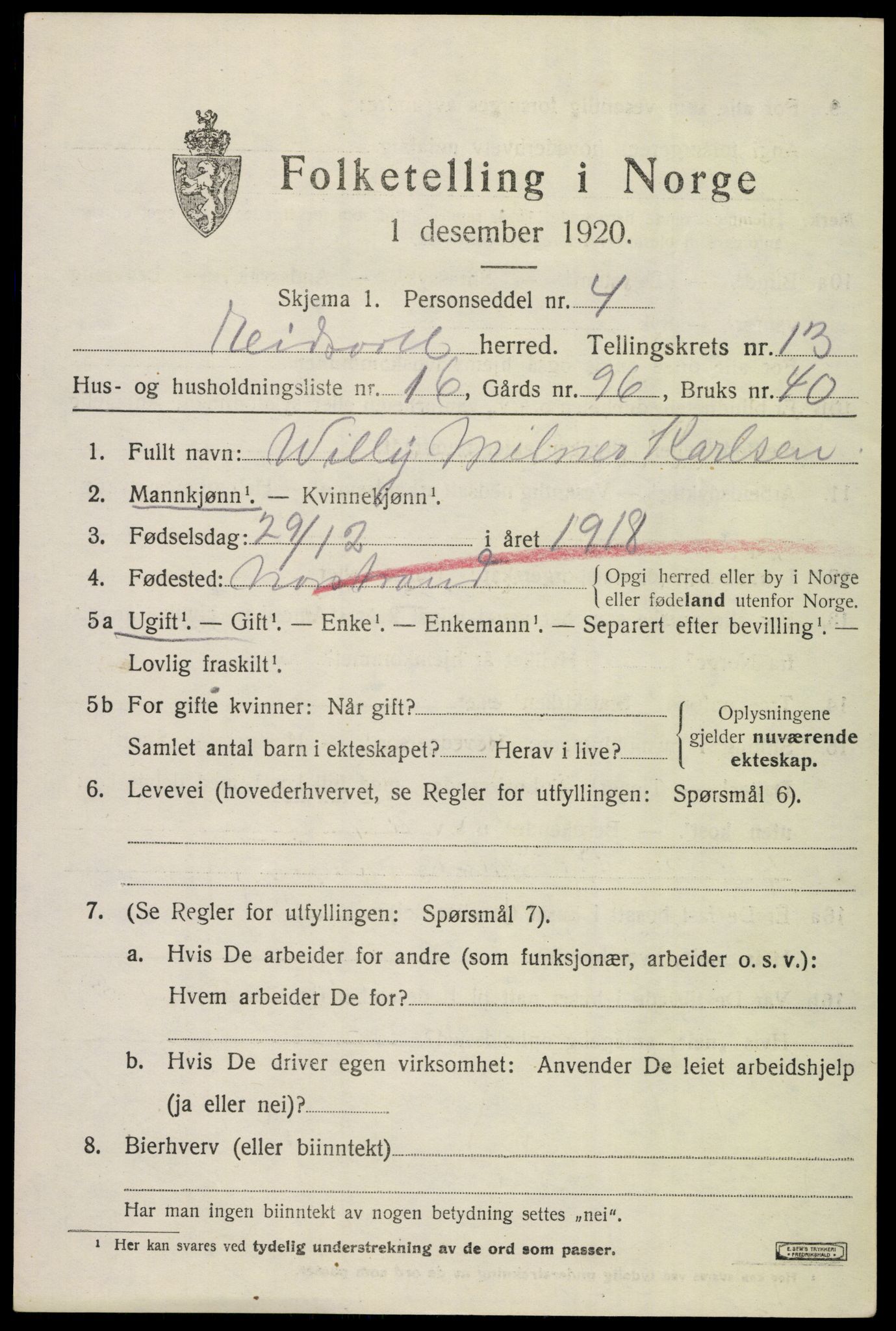 SAO, 1920 census for Eidsvoll, 1920, p. 20147