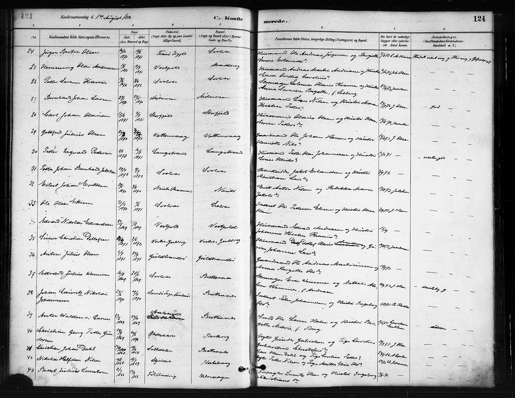 Ministerialprotokoller, klokkerbøker og fødselsregistre - Nordland, AV/SAT-A-1459/874/L1059: Parish register (official) no. 874A03, 1884-1890, p. 124