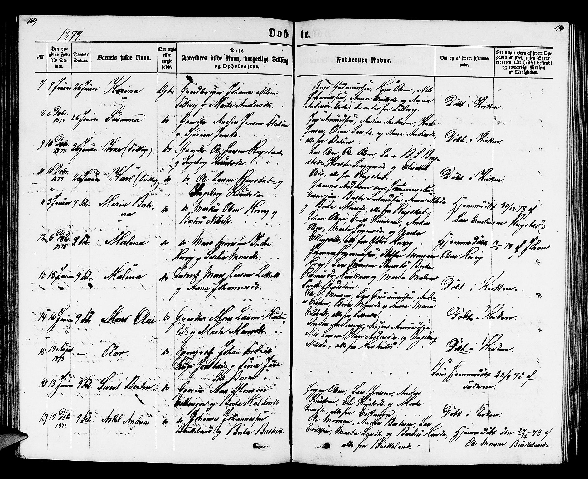 Hamre sokneprestembete, SAB/A-75501/H/Ha/Hab: Parish register (copy) no. B 2, 1863-1880, p. 169-170