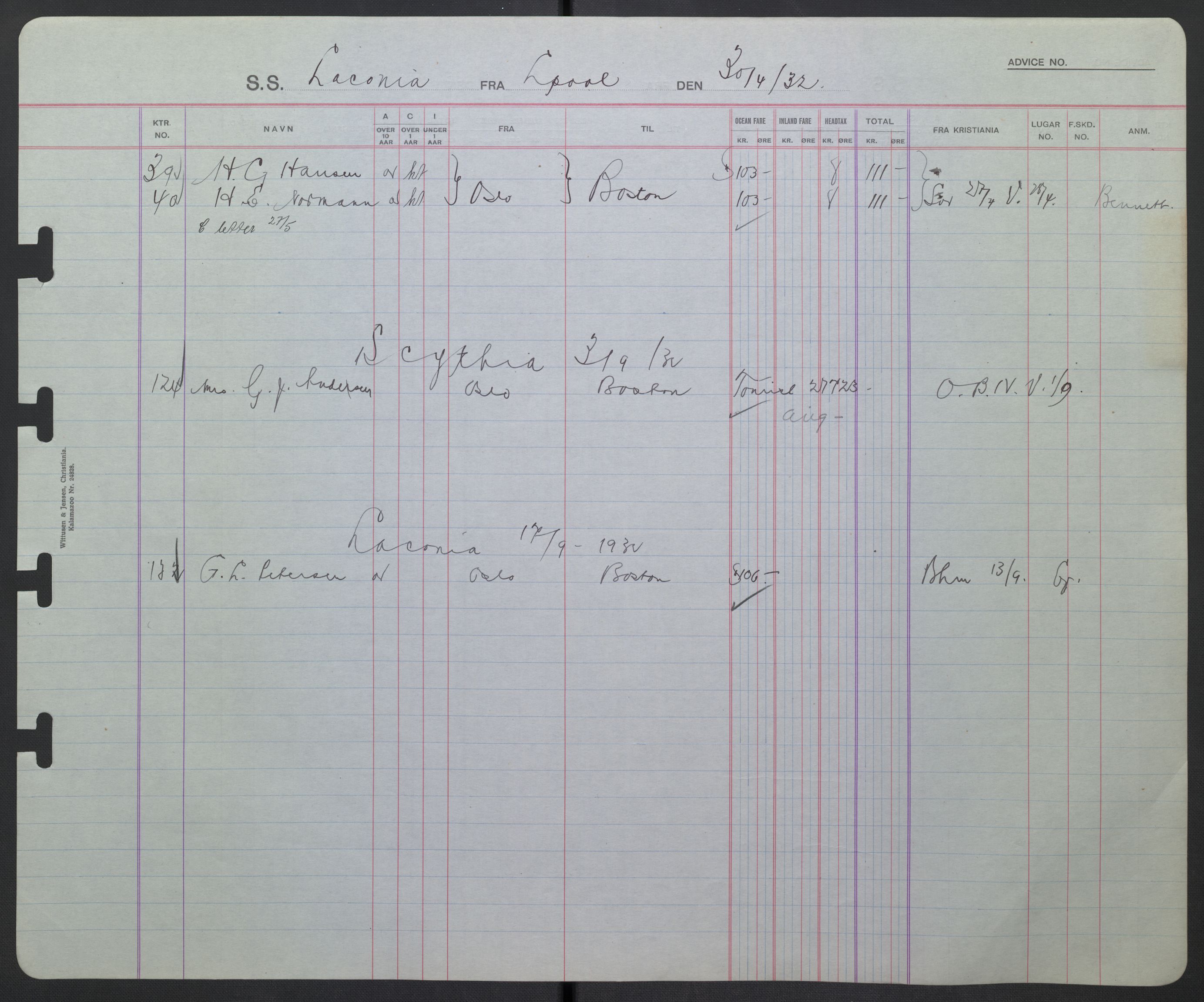 White Star-linjen, SAO/PAO-0201/D/Db/L0001: Passasjerlister, 1925-1937, p. 40