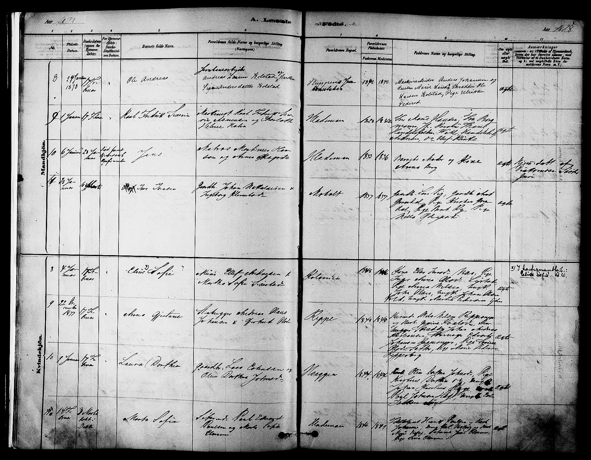 Ministerialprotokoller, klokkerbøker og fødselsregistre - Sør-Trøndelag, AV/SAT-A-1456/606/L0294: Parish register (official) no. 606A09, 1878-1886, p. 4