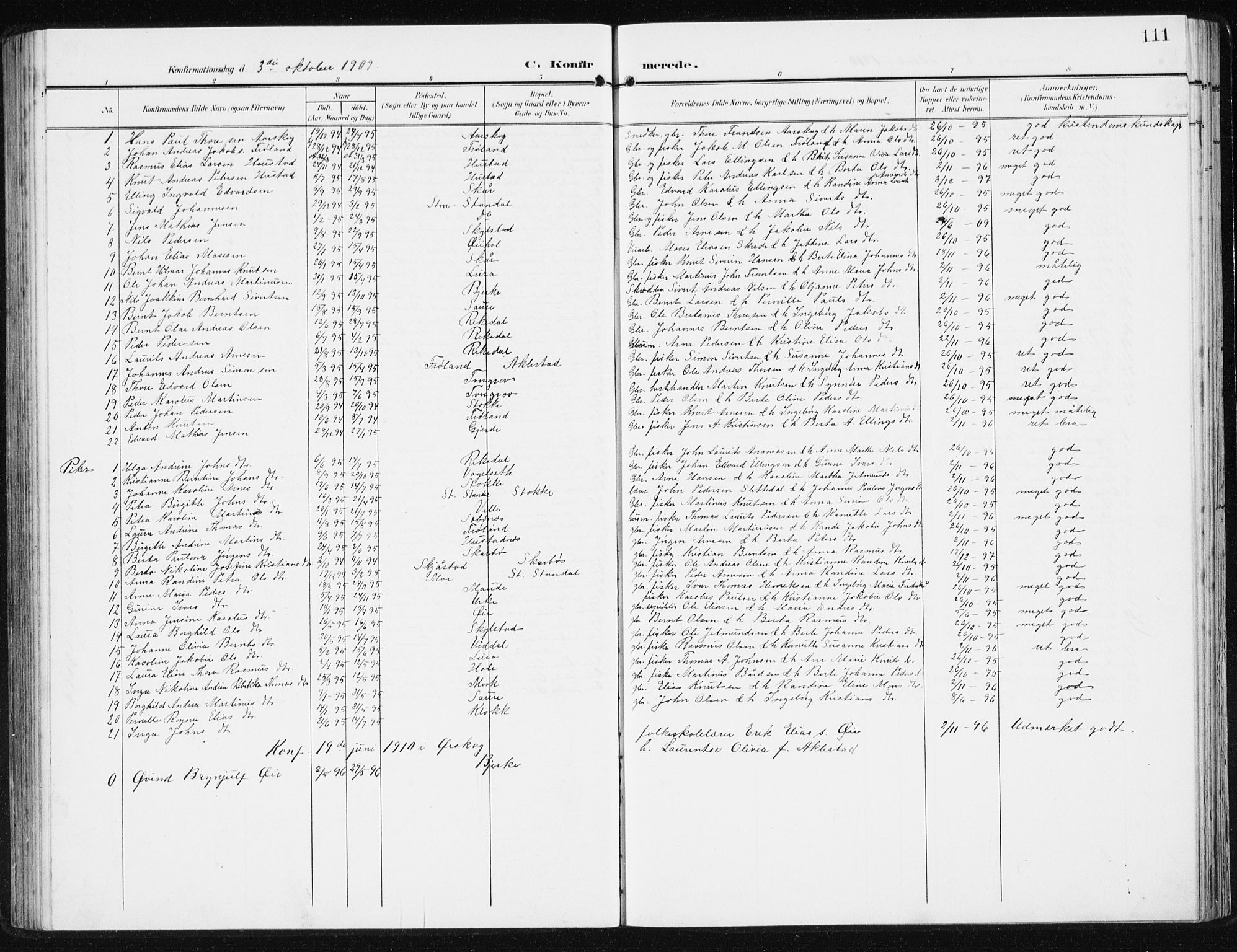 Ministerialprotokoller, klokkerbøker og fødselsregistre - Møre og Romsdal, AV/SAT-A-1454/515/L0216: Parish register (copy) no. 515C03, 1906-1941, p. 111