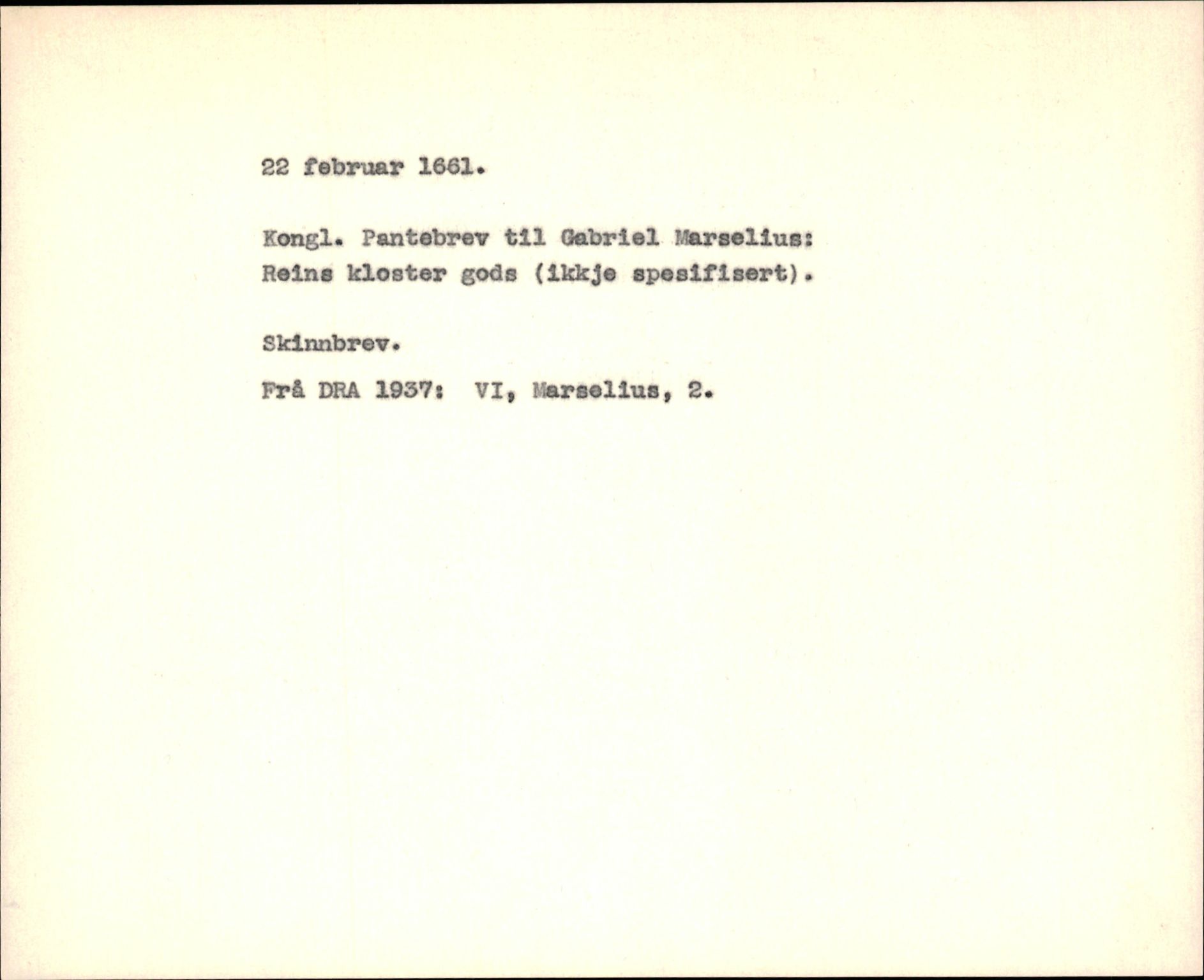 Riksarkivets diplomsamling, AV/RA-EA-5965/F35/F35f/L0002: Regestsedler: Diplomer fra DRA 1937 og 1996, p. 337