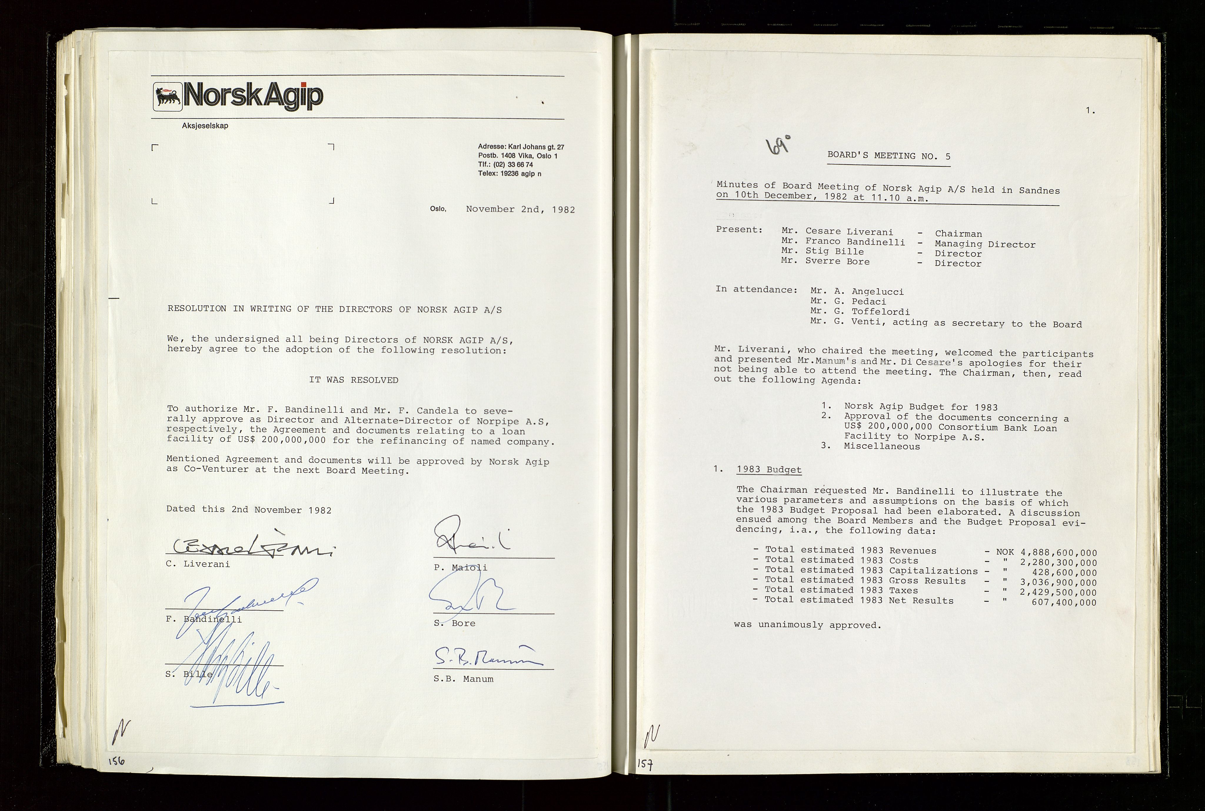 Pa 1583 - Norsk Agip AS, AV/SAST-A-102138/A/Aa/L0003: Board of Directors meeting minutes, 1979-1983, p. 156-157