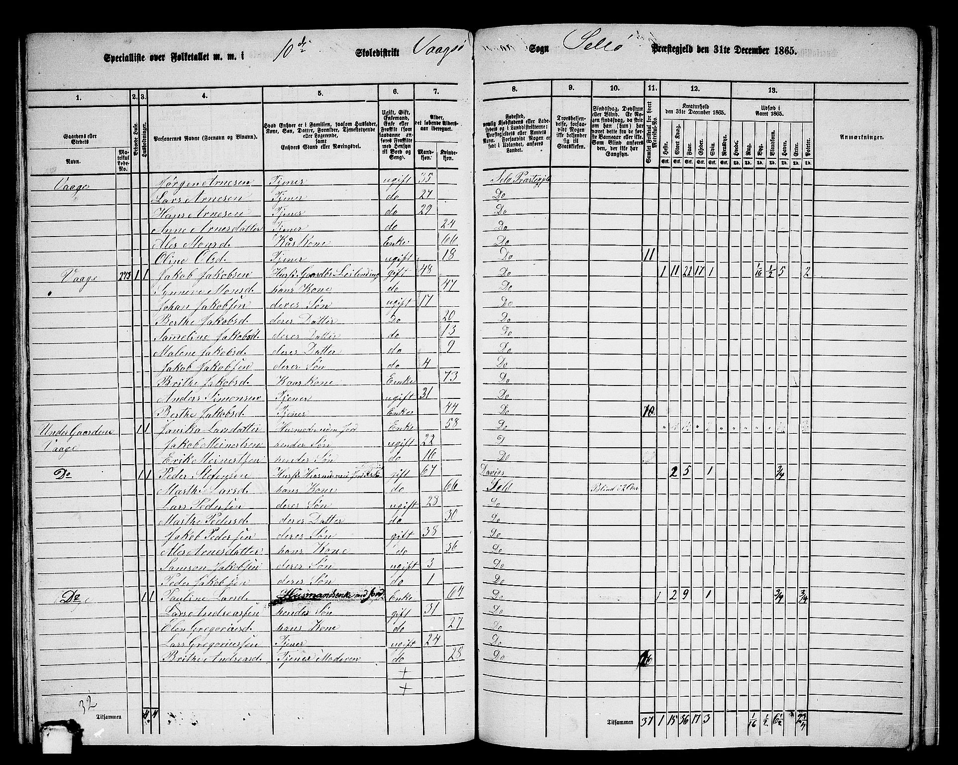 RA, 1865 census for Selje, 1865, p. 157