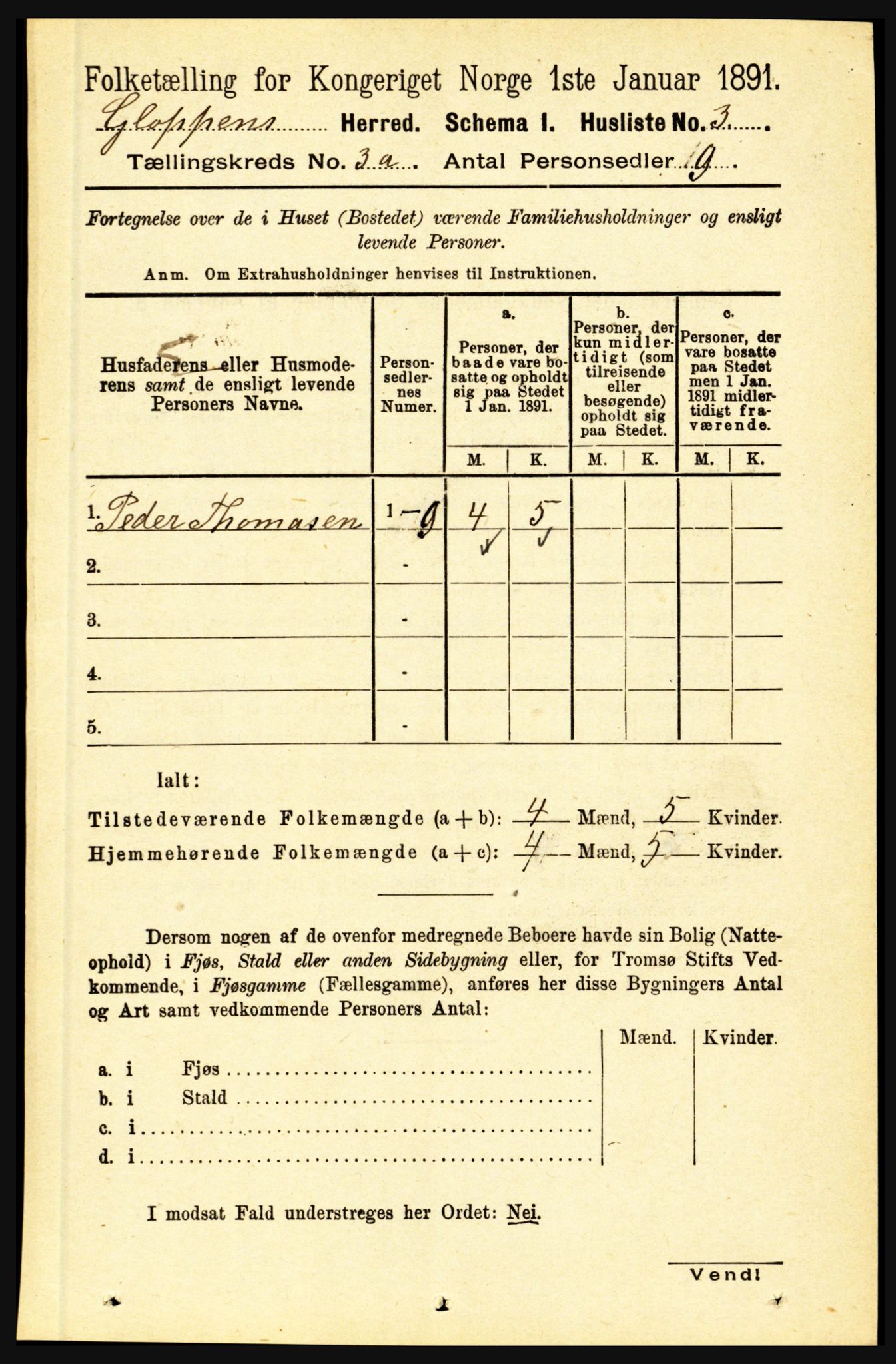 RA, 1891 census for 1445 Gloppen, 1891, p. 1140