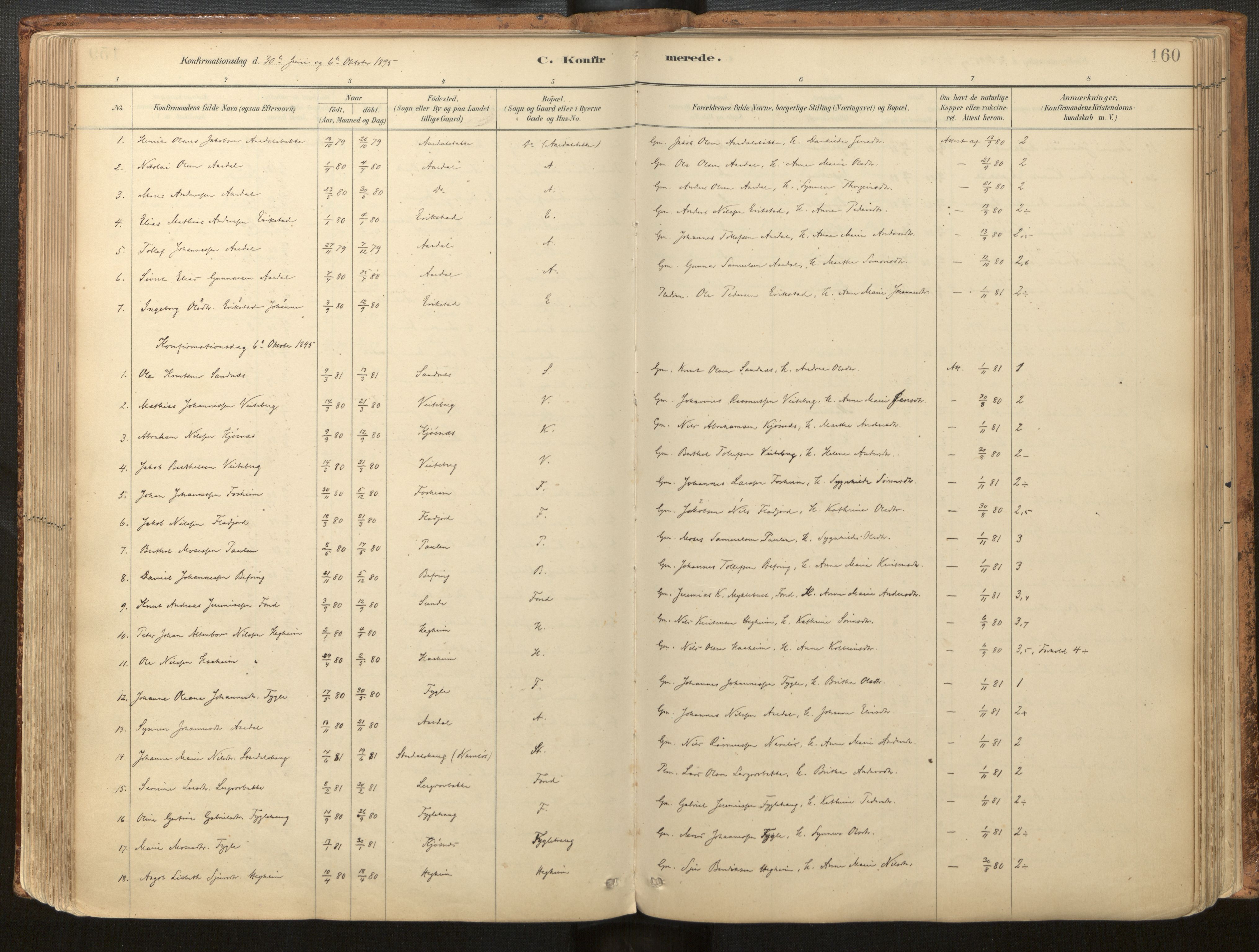 Jølster sokneprestembete, SAB/A-80701/H/Haa/Haac/L0001: Parish register (official) no. C 1, 1882-1928, p. 160