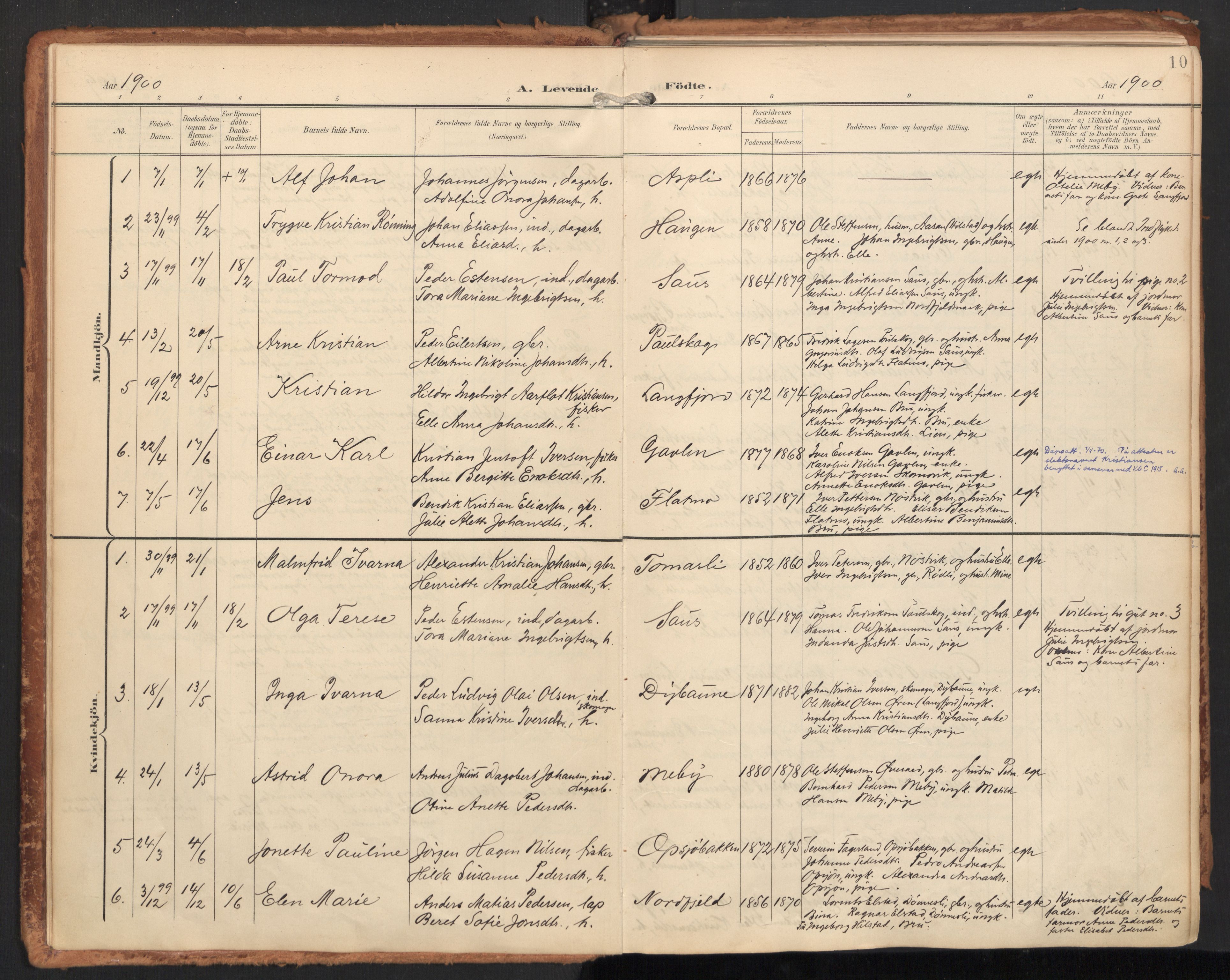 Ministerialprotokoller, klokkerbøker og fødselsregistre - Nordland, SAT/A-1459/814/L0227: Parish register (official) no. 814A08, 1899-1920, p. 10