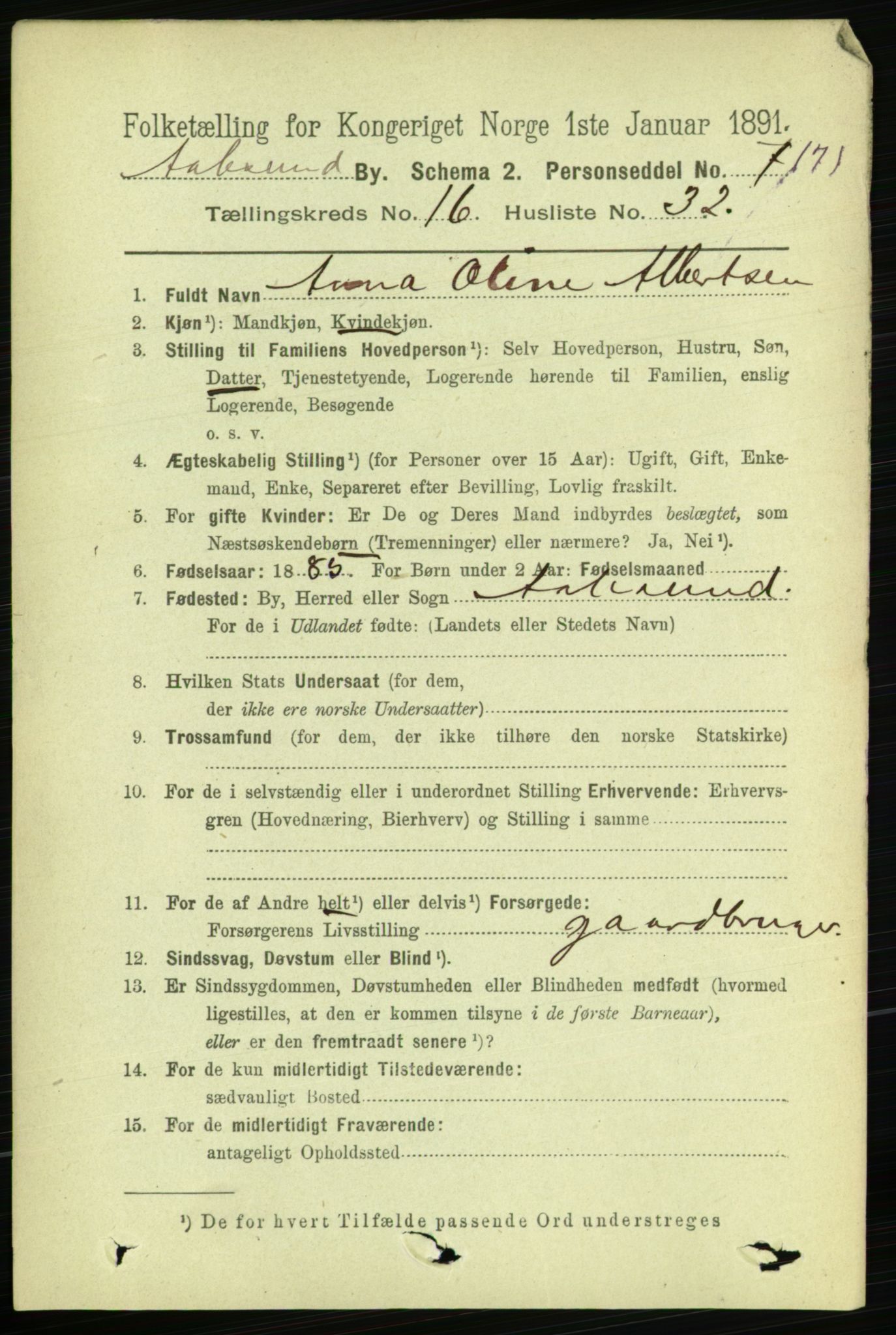 RA, 1891 census for 1501 Ålesund, 1891, p. 9882