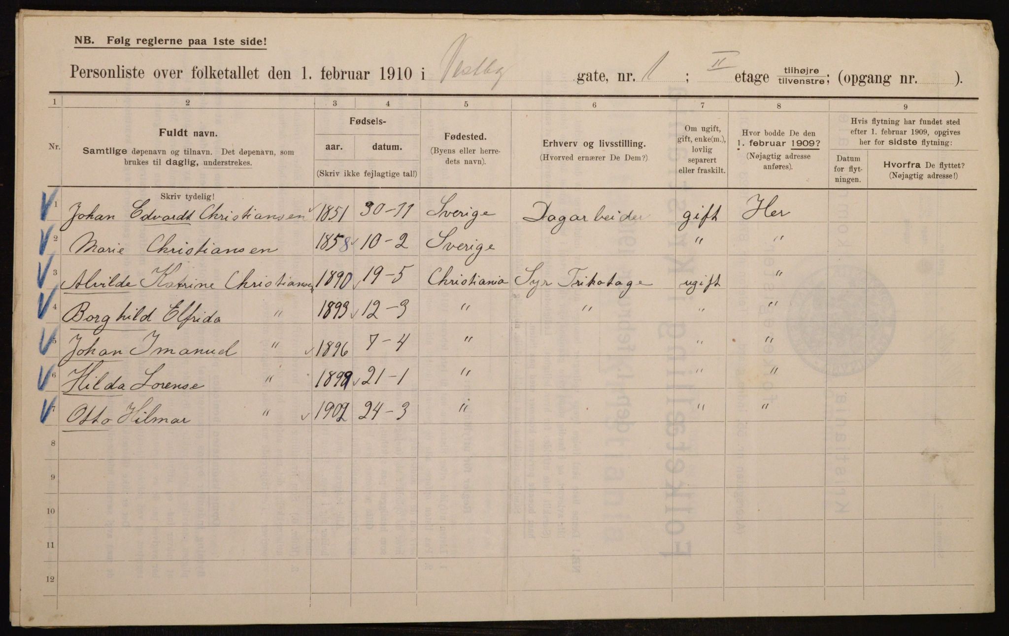 OBA, Municipal Census 1910 for Kristiania, 1910, p. 115947