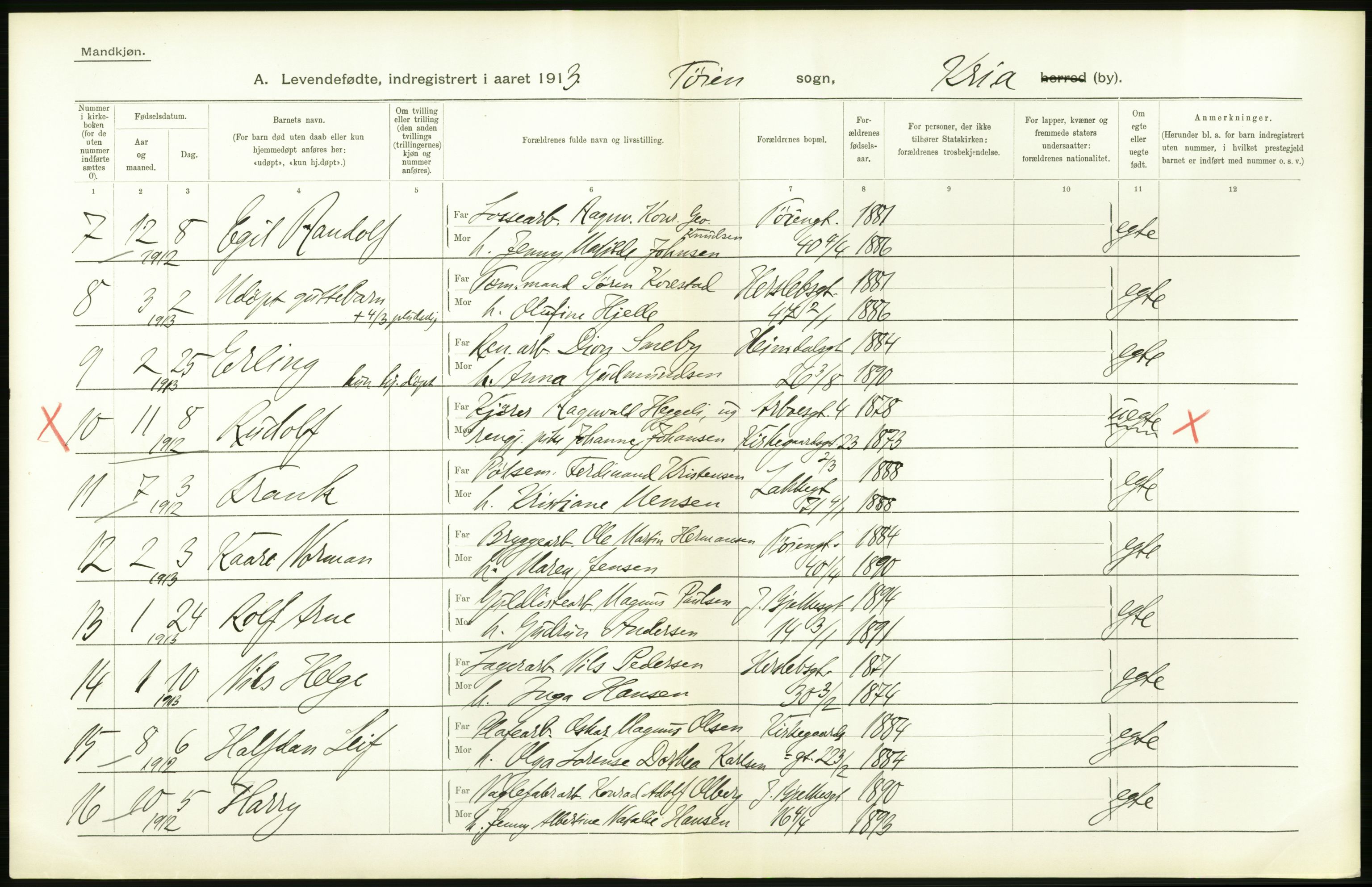 Statistisk sentralbyrå, Sosiodemografiske emner, Befolkning, AV/RA-S-2228/D/Df/Dfb/Dfbc/L0007: Kristiania: Levendefødte menn og kvinner., 1913, p. 572