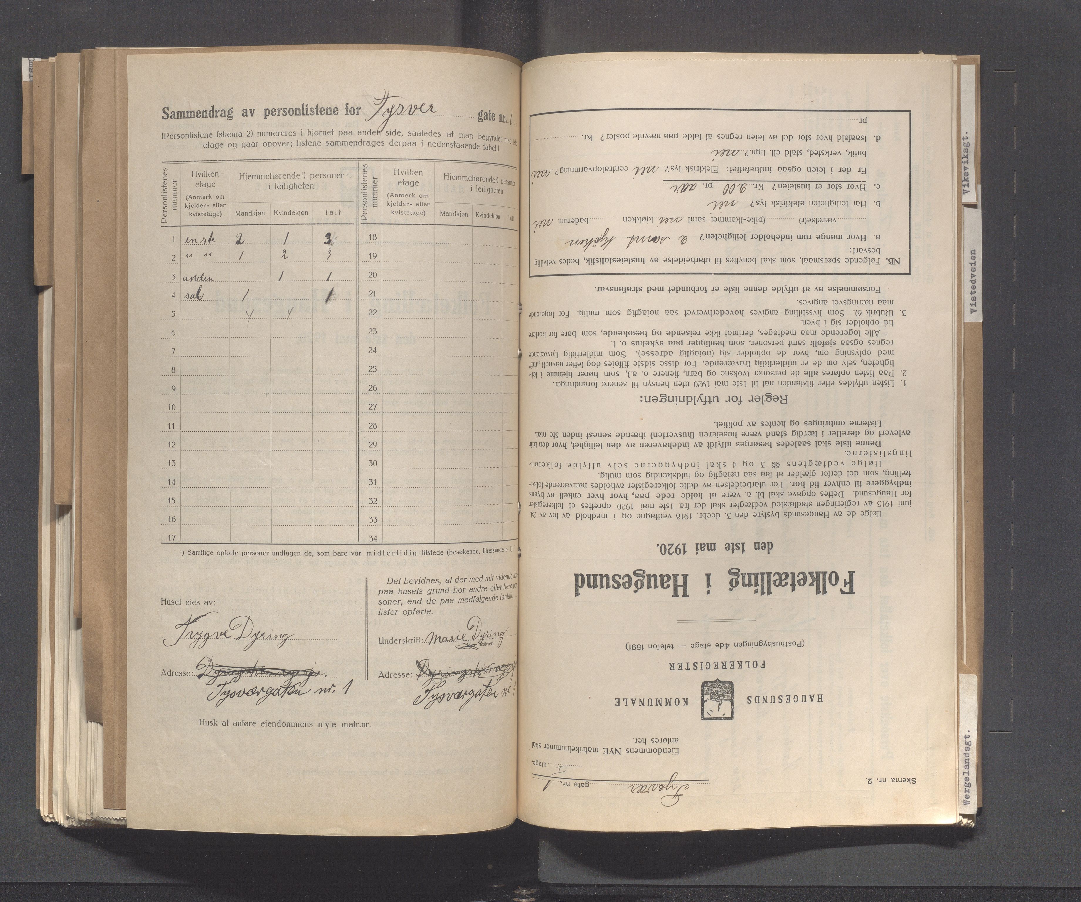 IKAR, Local census 1.5.1920 for Haugesund, 1920, p. 5253