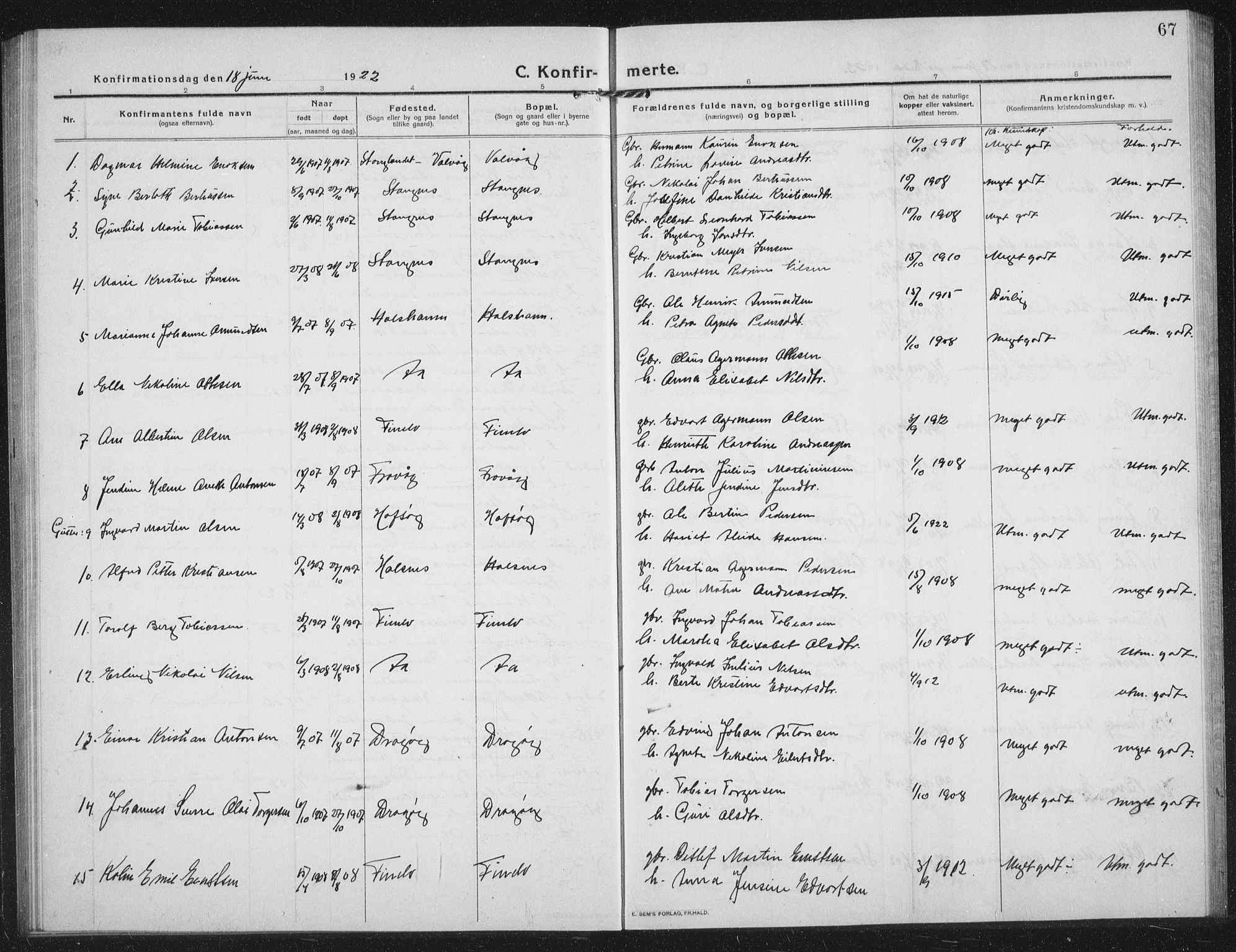 Tranøy sokneprestkontor, SATØ/S-1313/I/Ia/Iab/L0019klokker: Parish register (copy) no. 19, 1914-1940, p. 67