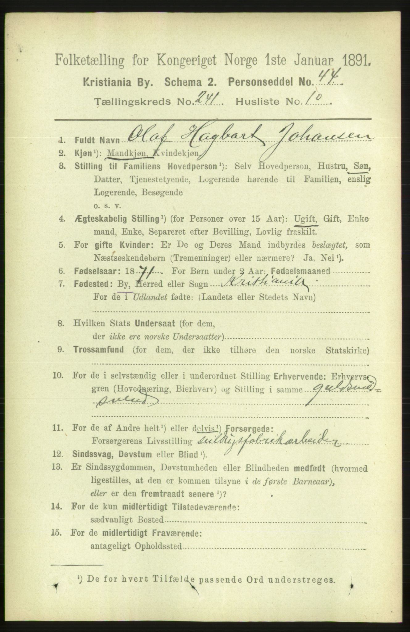 RA, 1891 census for 0301 Kristiania, 1891, p. 146518