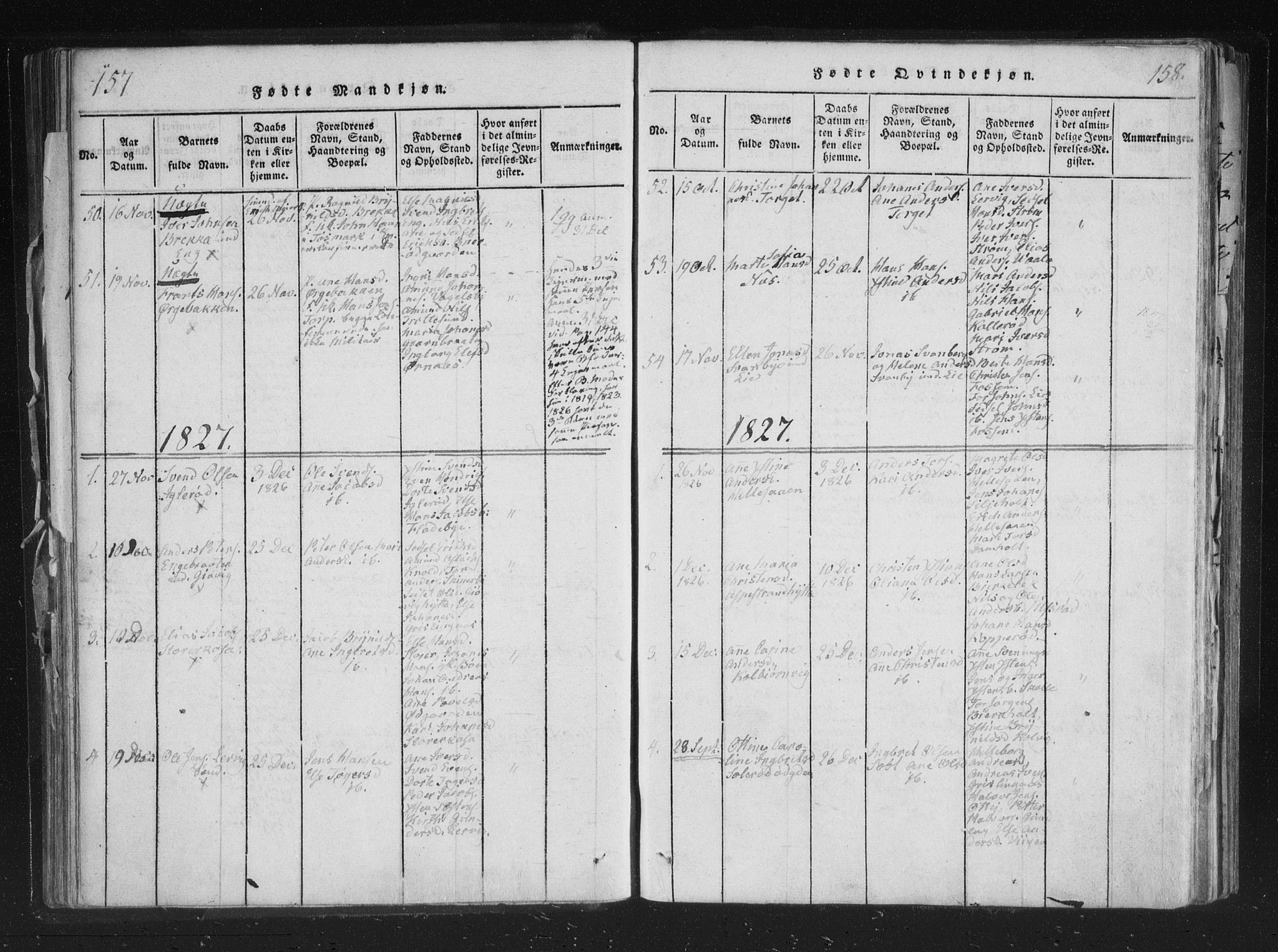 Aremark prestekontor Kirkebøker, SAO/A-10899/F/Fc/L0001: Parish register (official) no. III 1, 1814-1834, p. 157-158
