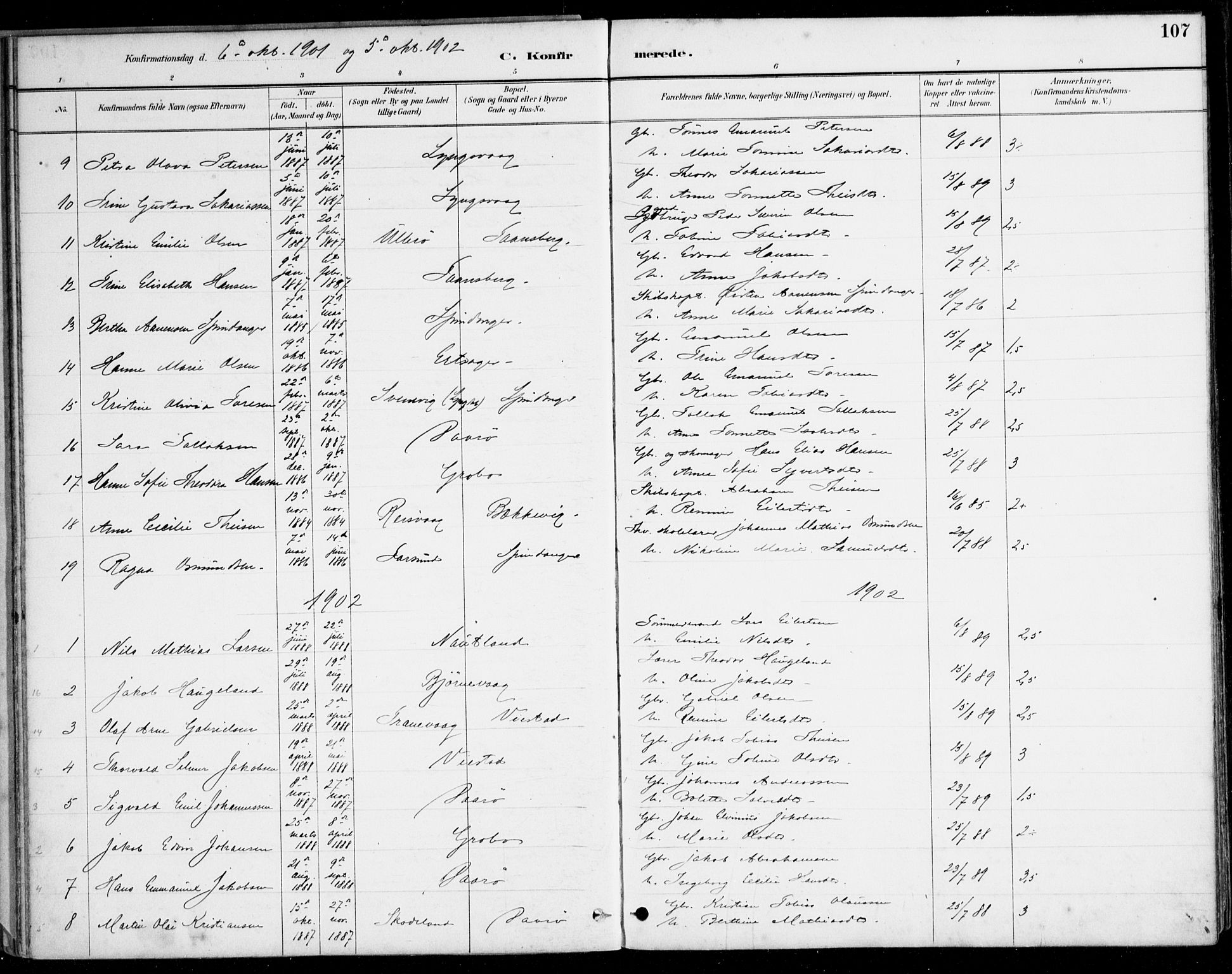 Herad sokneprestkontor, SAK/1111-0018/F/Fa/Fab/L0005: Parish register (official) no. A 5, 1886-1913, p. 107