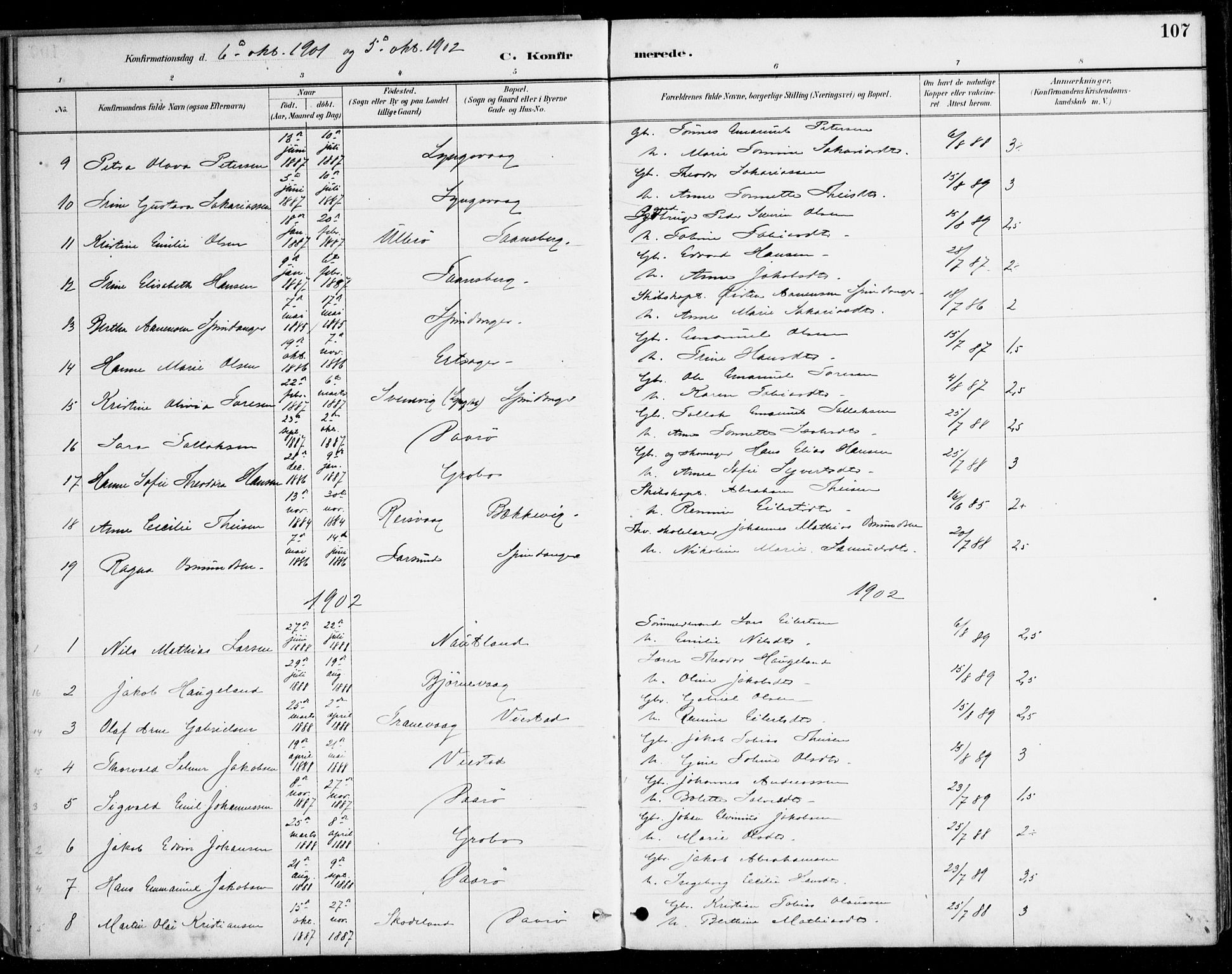 Herad sokneprestkontor, AV/SAK-1111-0018/F/Fa/Fab/L0005: Parish register (official) no. A 5, 1886-1913, p. 107